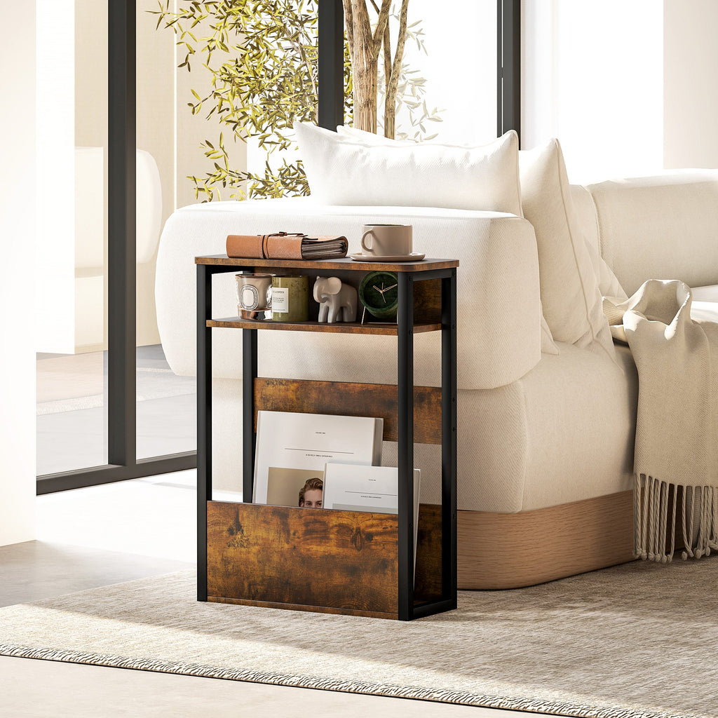 EasyComfort Tavolino da Soggiorno in Stile Industriale with 2 Ripiani, in Legno e Metallo, 46x18x58.5 cm, Marrone