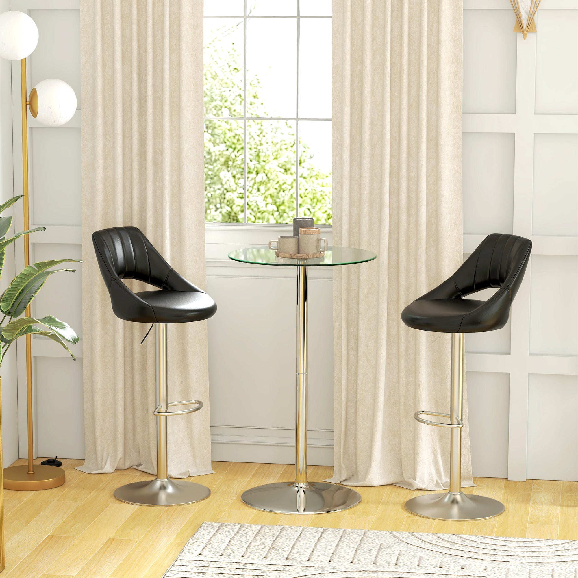 EasyComfort Tavolo Alto da Bar Moderno Rotondo with Base in Acciaio e Piano in Vetro, Ø70x102cm, Trasparente