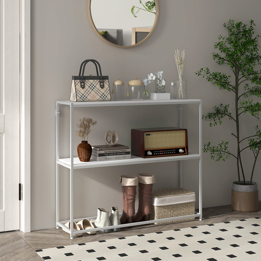 EasyComfort Tavolo Consolle da Ingresso with Ripiano Aperto, in Acciaio e Truciolato, 100x30x87 cm, white