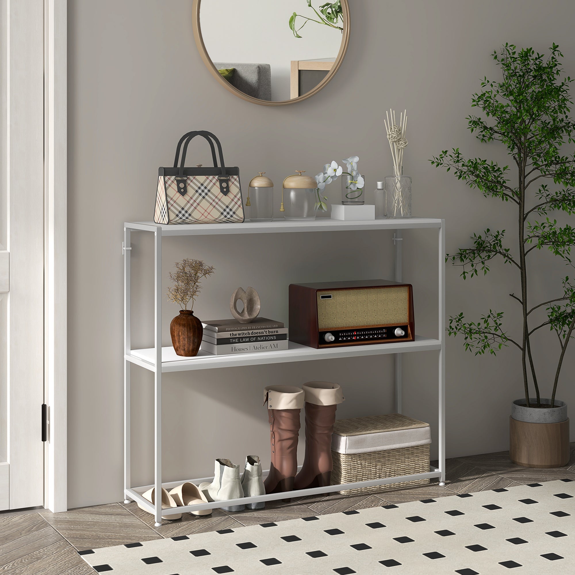 EasyComfort Tavolo Consolle da Ingresso with Ripiano Aperto, in Acciaio e Truciolato, 100x30x87 cm, white