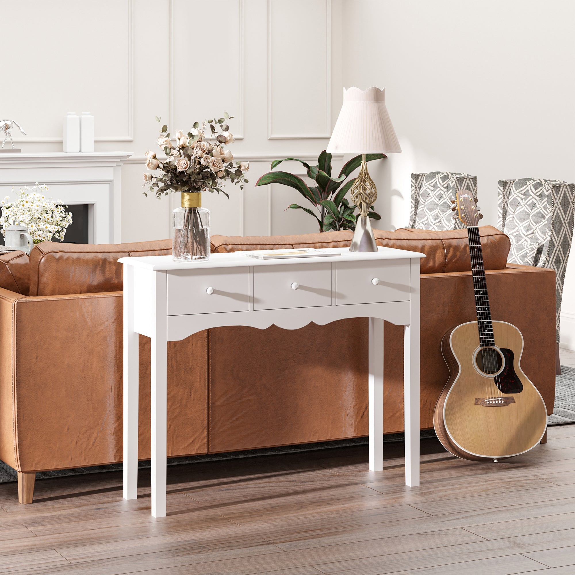EasyComfort Tavolo Consolle Moderno - consoletafel MDF, 3 lades, 100x32x85 cm, wit