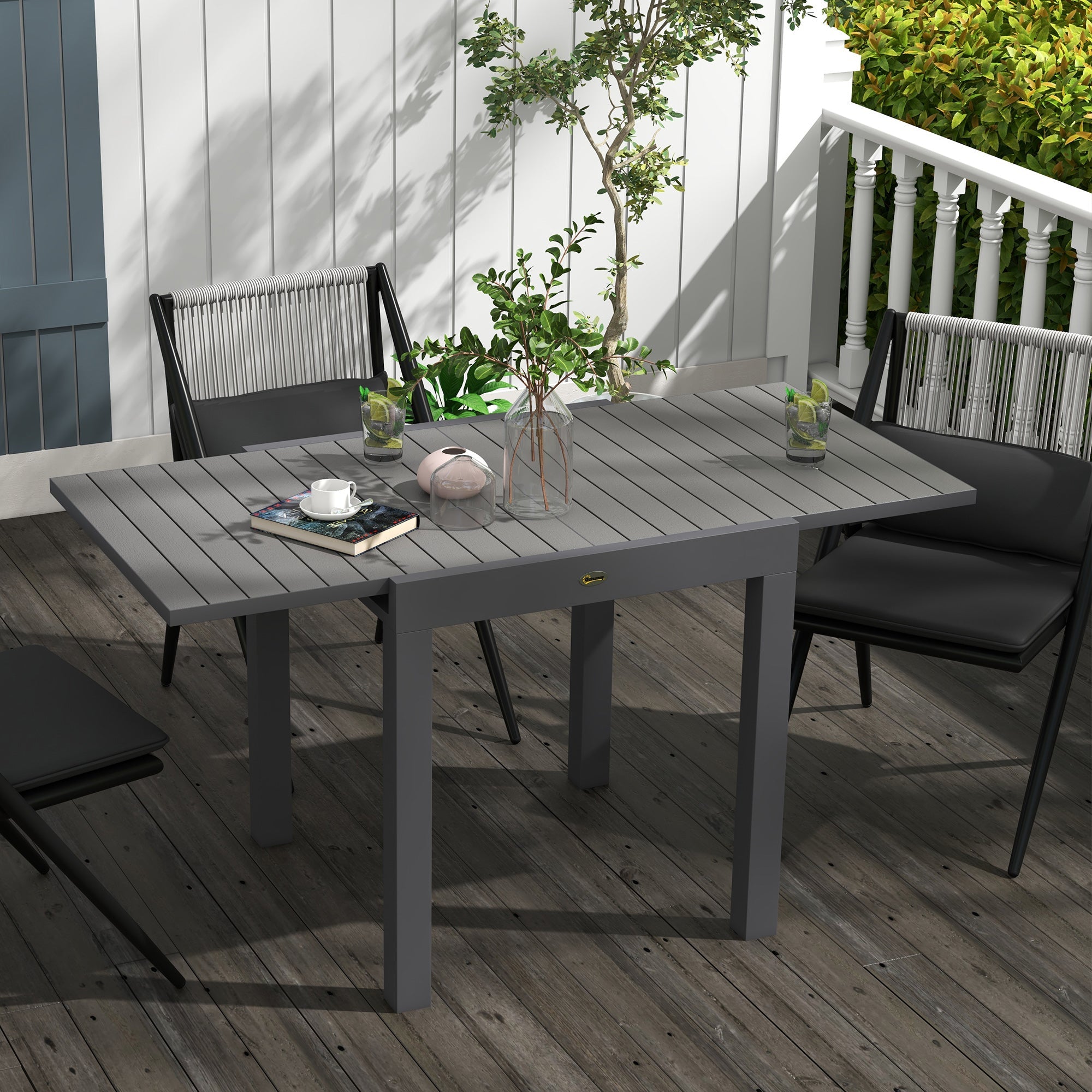 EasyComfort uittrekbare tuintafel 4–6 personen, 81/162x80x75 cm, grijs