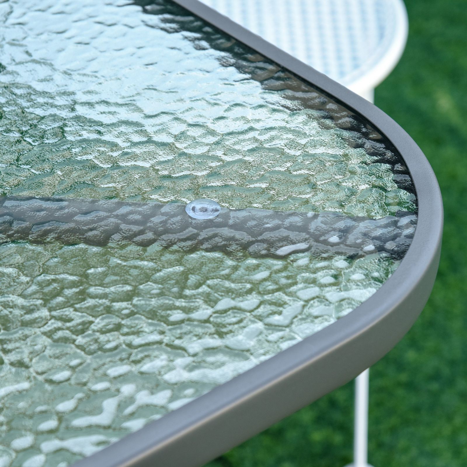 Easycomfort Tavolo da Giardino with Foro per Ombrellone, Arredamento da Esterno in Metallo e Vetro 120x80x70cm Grigio