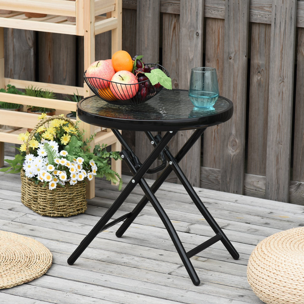 Easycomfort Tavolo da Giardino Pieghevole in Metallo, Tavolino da Giardino Piccolo with Ripiano in Vetro e Blocco di Sicurezza, Φ45x50cm black