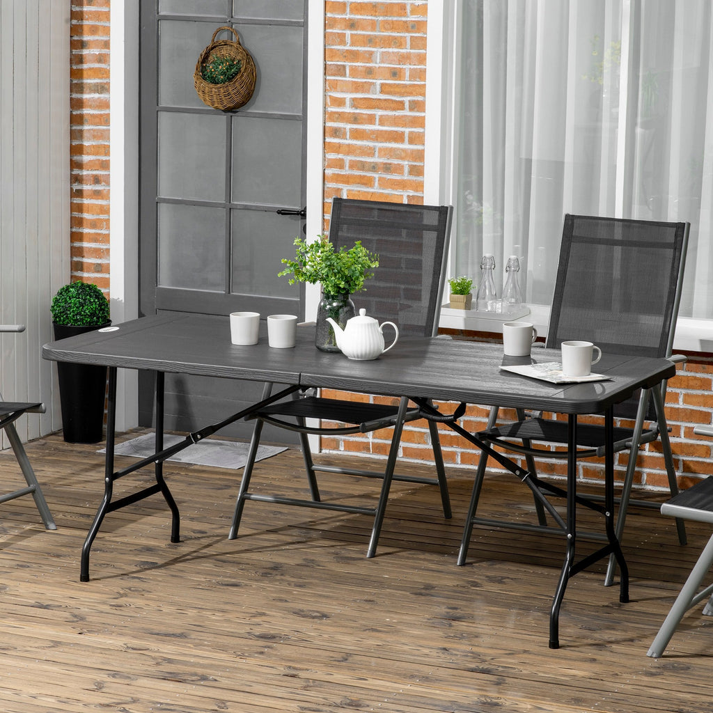 Easycomfort Tavolo da Giardino Pieghevole per 6 Persone in Acciaio e HDPE, 180x75.5x73cm, Grigio Scuro