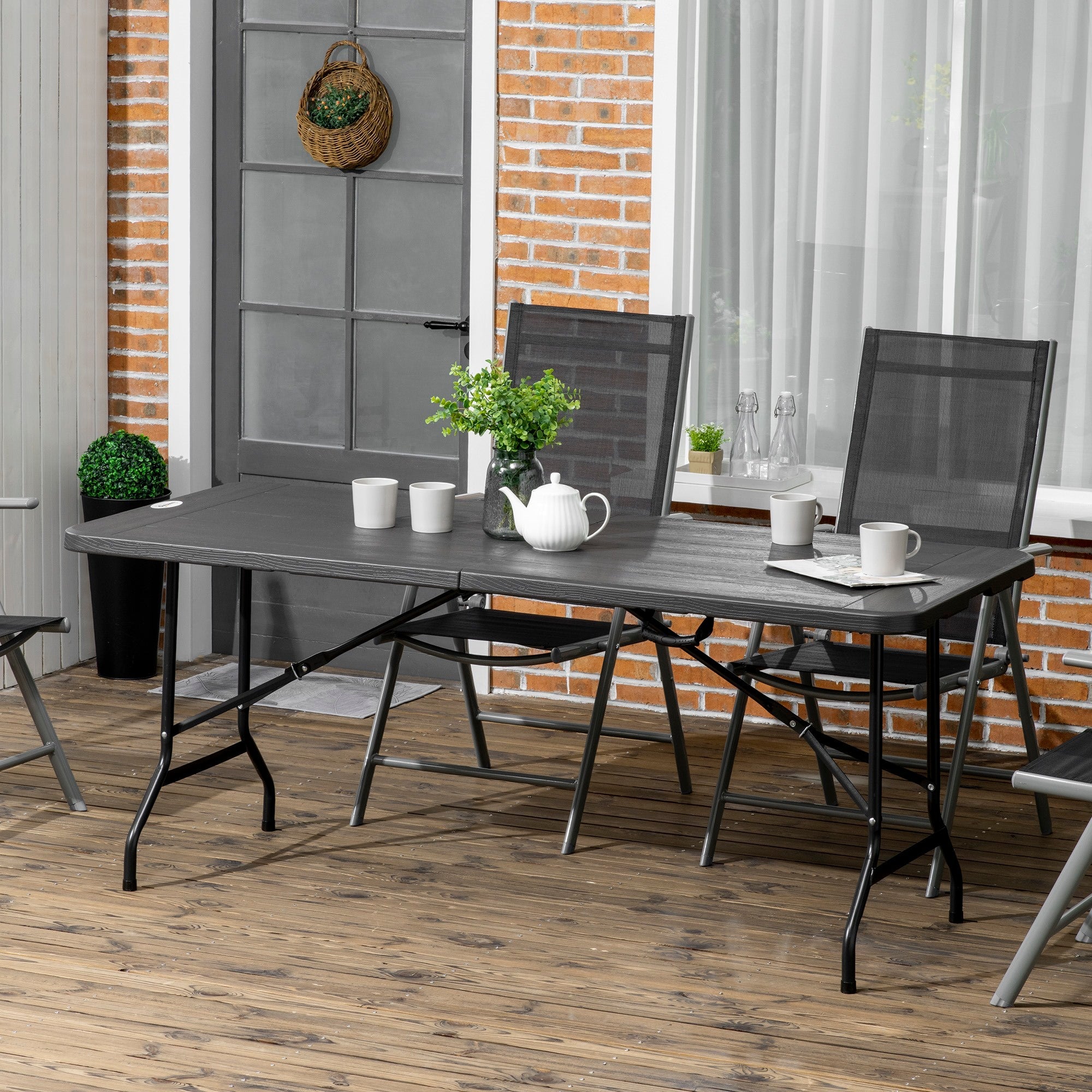 Easycomfort Tavolo da Giardino Pieghevole per 6 Persone in Acciaio e HDPE, 180x75.5x73cm, Grigio Scuro