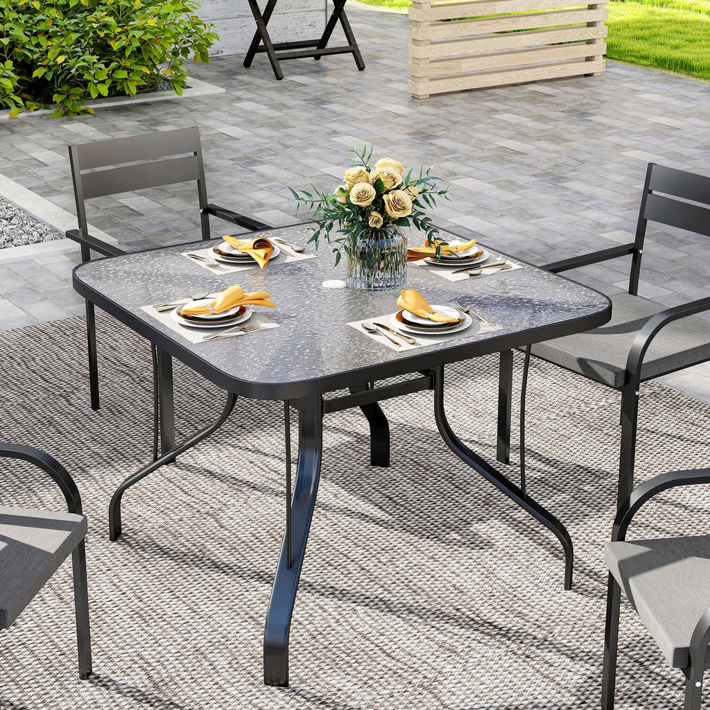 EasyComfort Tavolo 4‑persoons tuintafel, glas 96,5×96,5×70 cm, zwart
