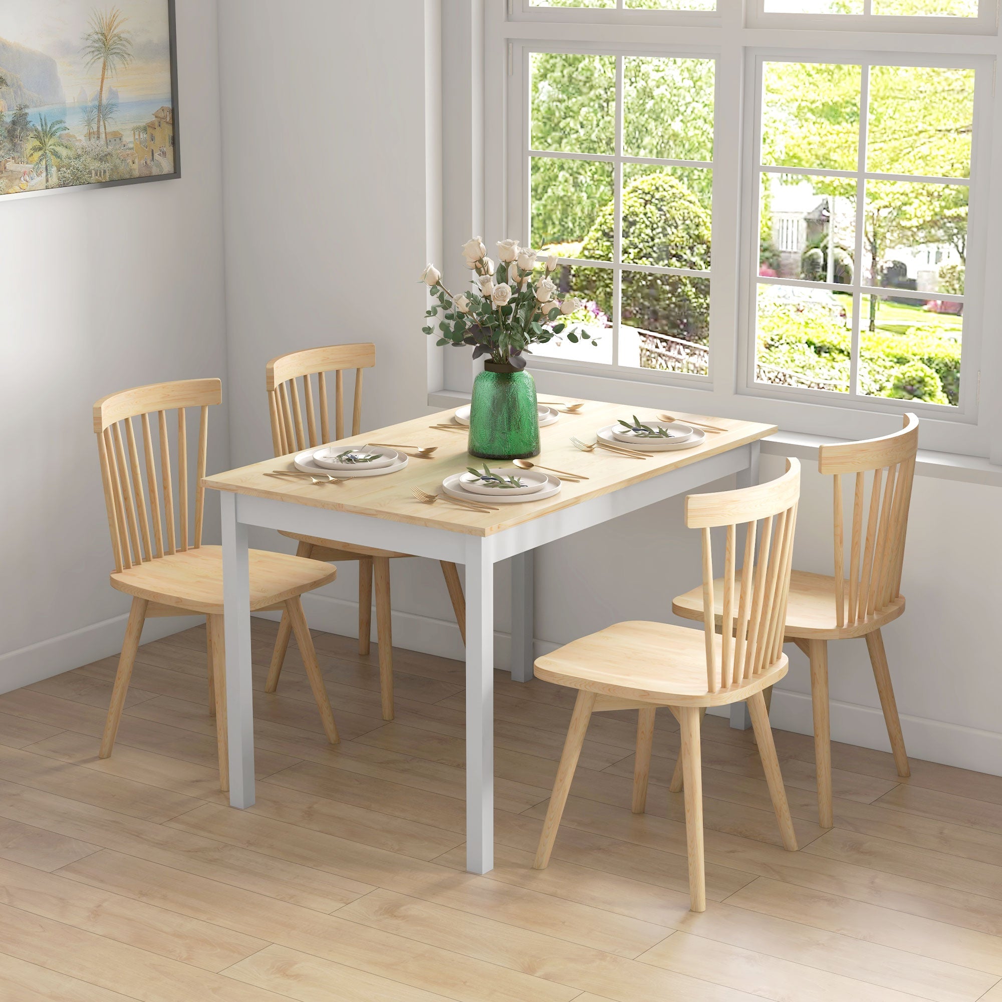 EasyComfort Tavolo da Pranzo 4 Posti with Piedini Antiscivolo, in Legno di Pino, 120x75x75 cm