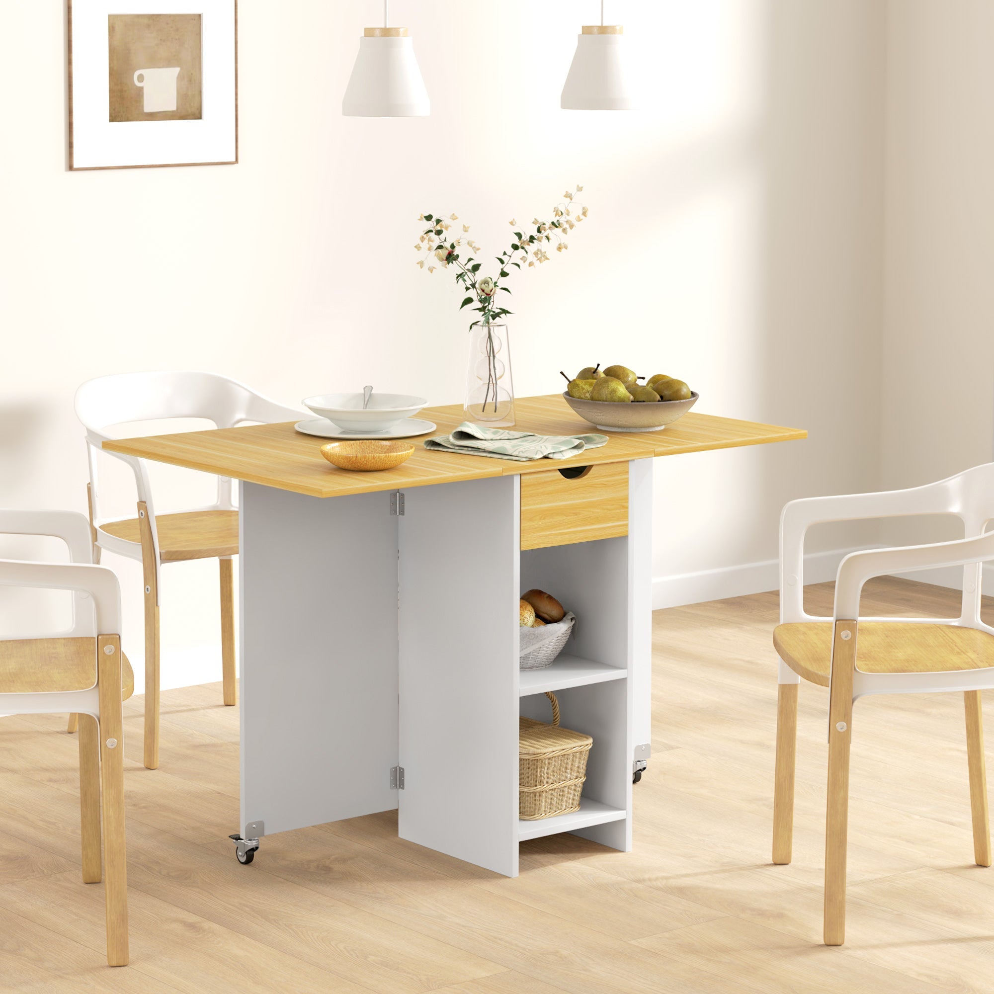 EasyComfort Opvouwbare eettafel 2–4 personen met 2 uitslaande bladen, lade, eik
