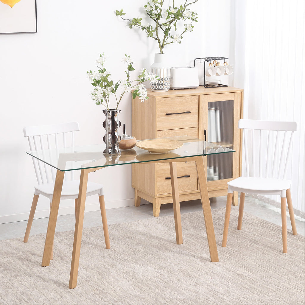 Easycomfort Tavolo da Pranzo Rettangolare per 4 Persone max, in Acciaio with Piano in Vetro Temperato, 120x60x76 cm