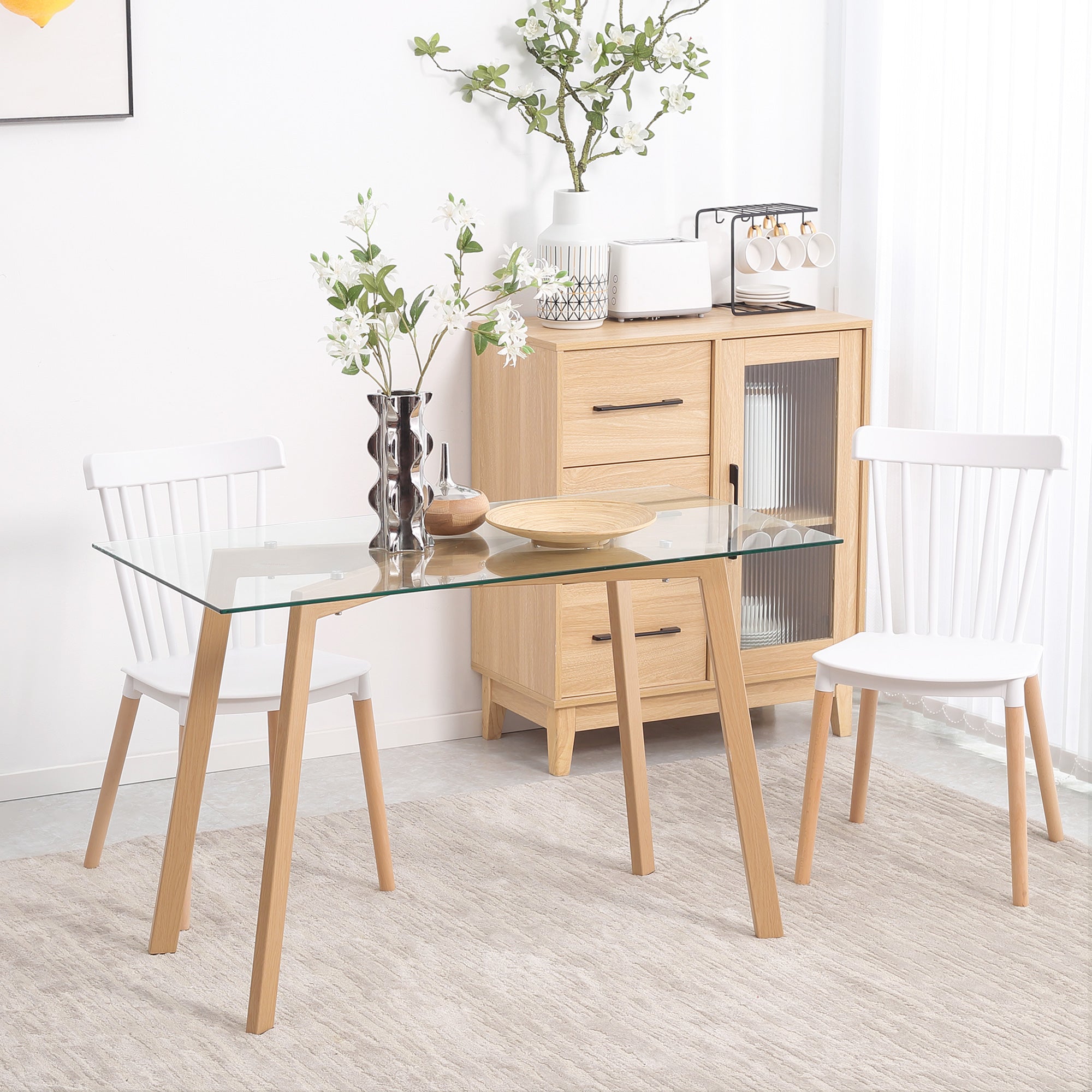Easycomfort Tavolo da Pranzo Rettangolare per 4 Persone max, in Acciaio with Piano in Vetro Temperato, 120x60x76 cm