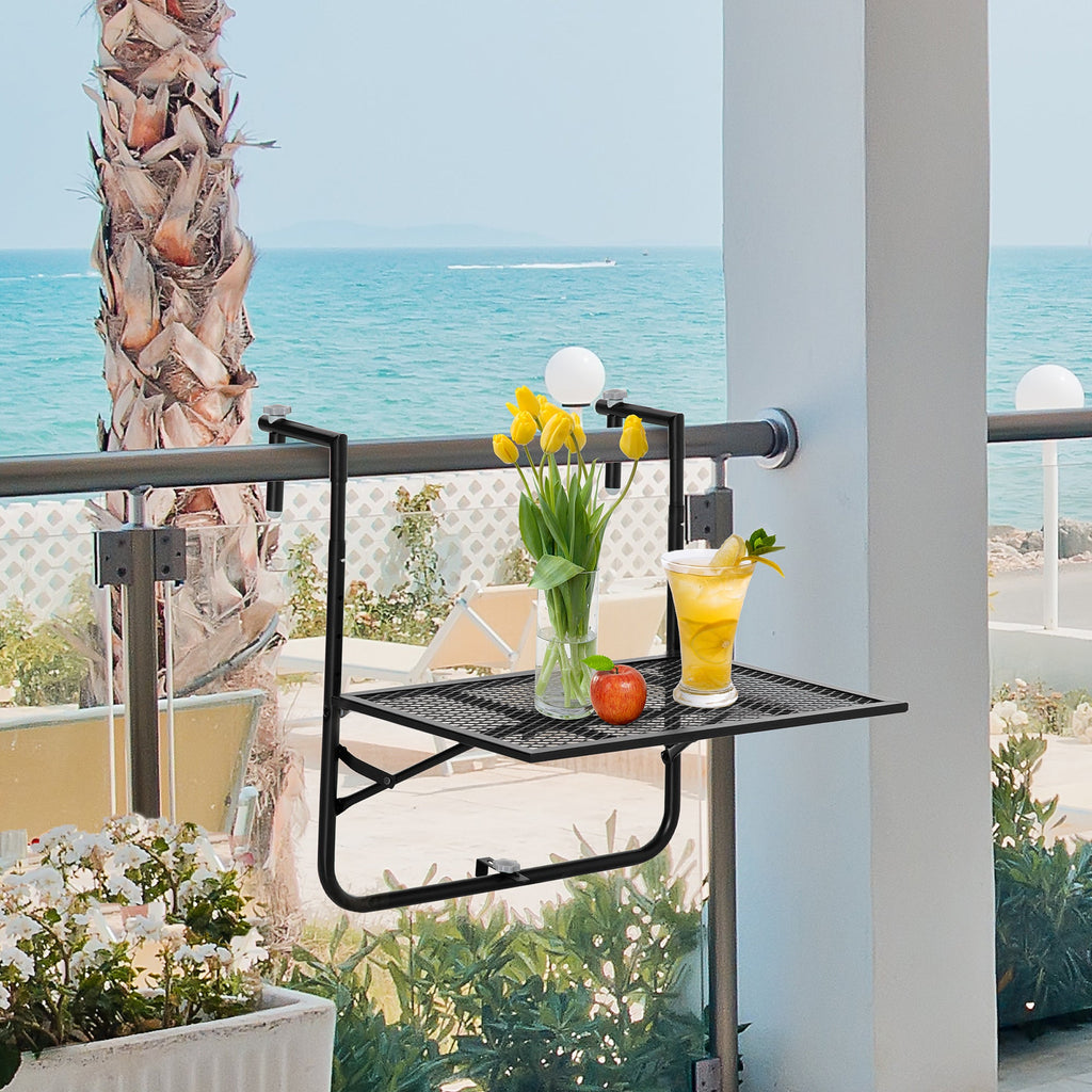 Easycomfort Tavolo da Ringhiera Pieghevole e Regolabile in Metallo, 60x60x57-72cm, black