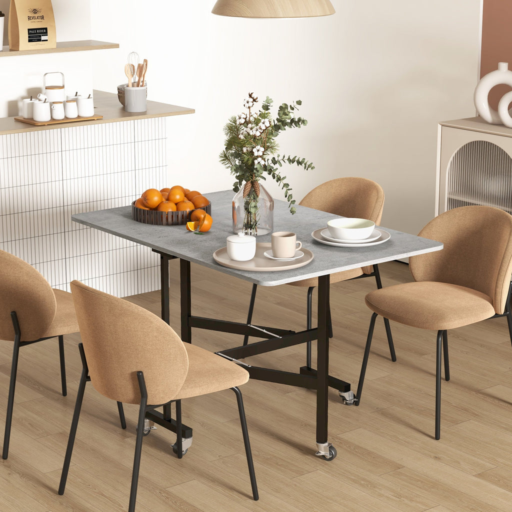 EasyComfort Tavolo Pieghevole a Ribalta per 4-6 Persone with 6 Rotelle, in Legno e Acciaio, 120x80x73 cm, Grigio
