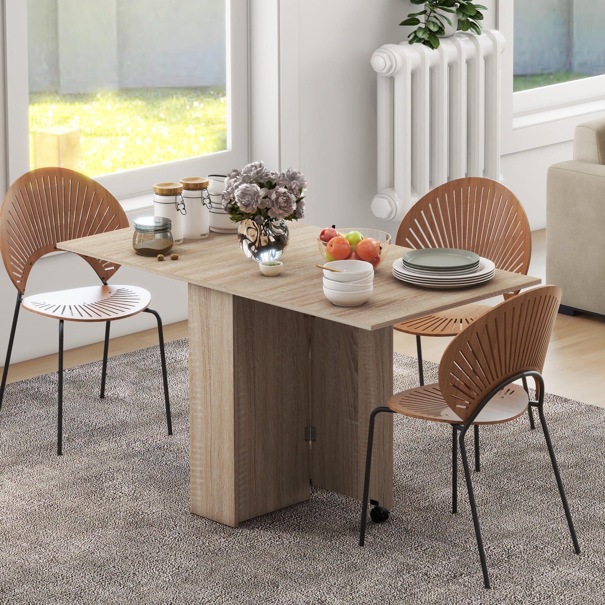 EasyComfort Tavolo Pieghevole opvouwbare tafel voor 6 personen, naturel hout