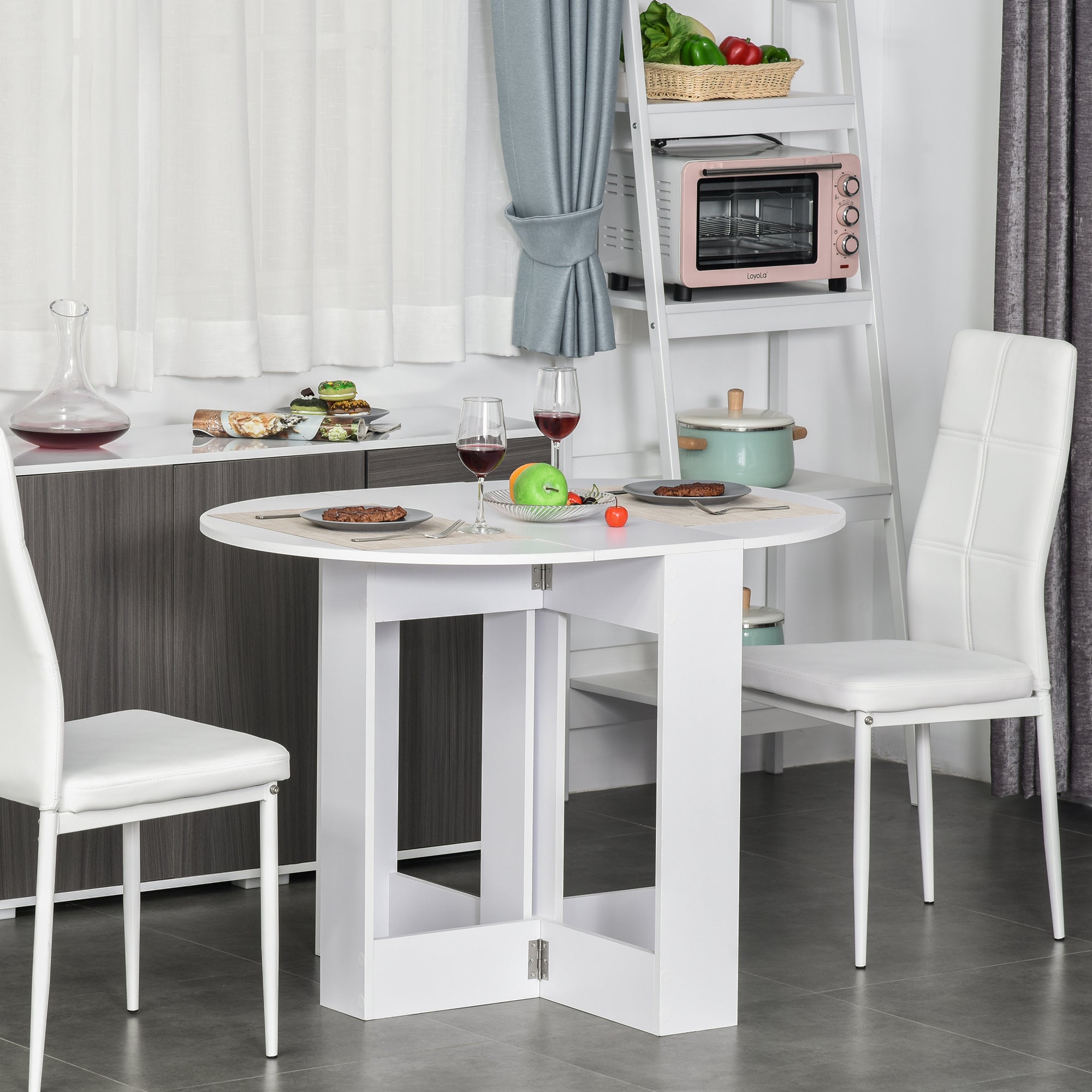 Easycomfort Tavolo Pieghevole da Pranzo a 2 Ribalte, Tavolo da Pranzo Allungabile in Legno Salvaspazio per Cucina e Soggiorno, 104x76x73.7 cm, white
