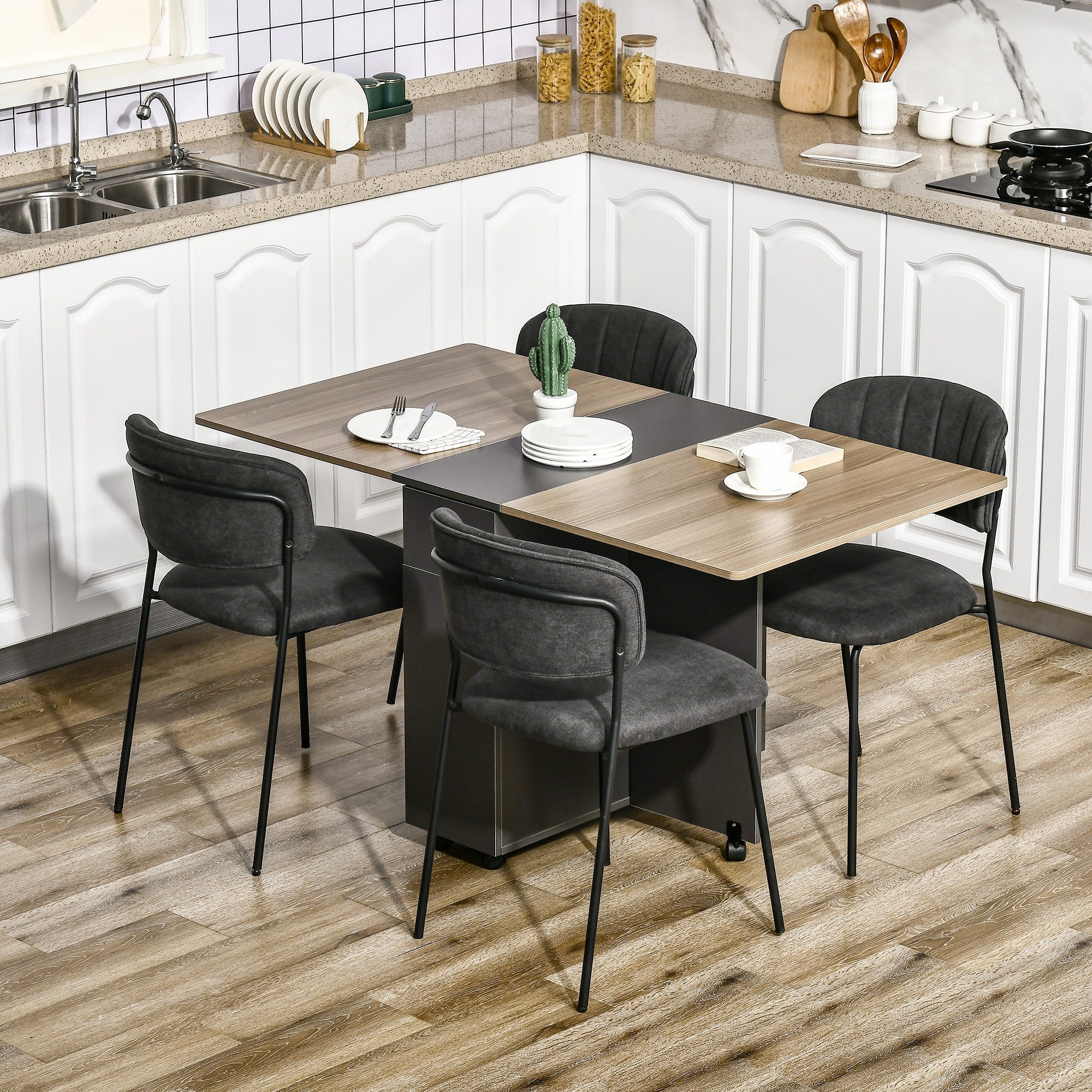 Easycomfort Tavolo Pieghevole da Pranzo in Truciolato with 2 Cassetti, 1 Armadietto, max. 6 Persone, 140x76x76 cm