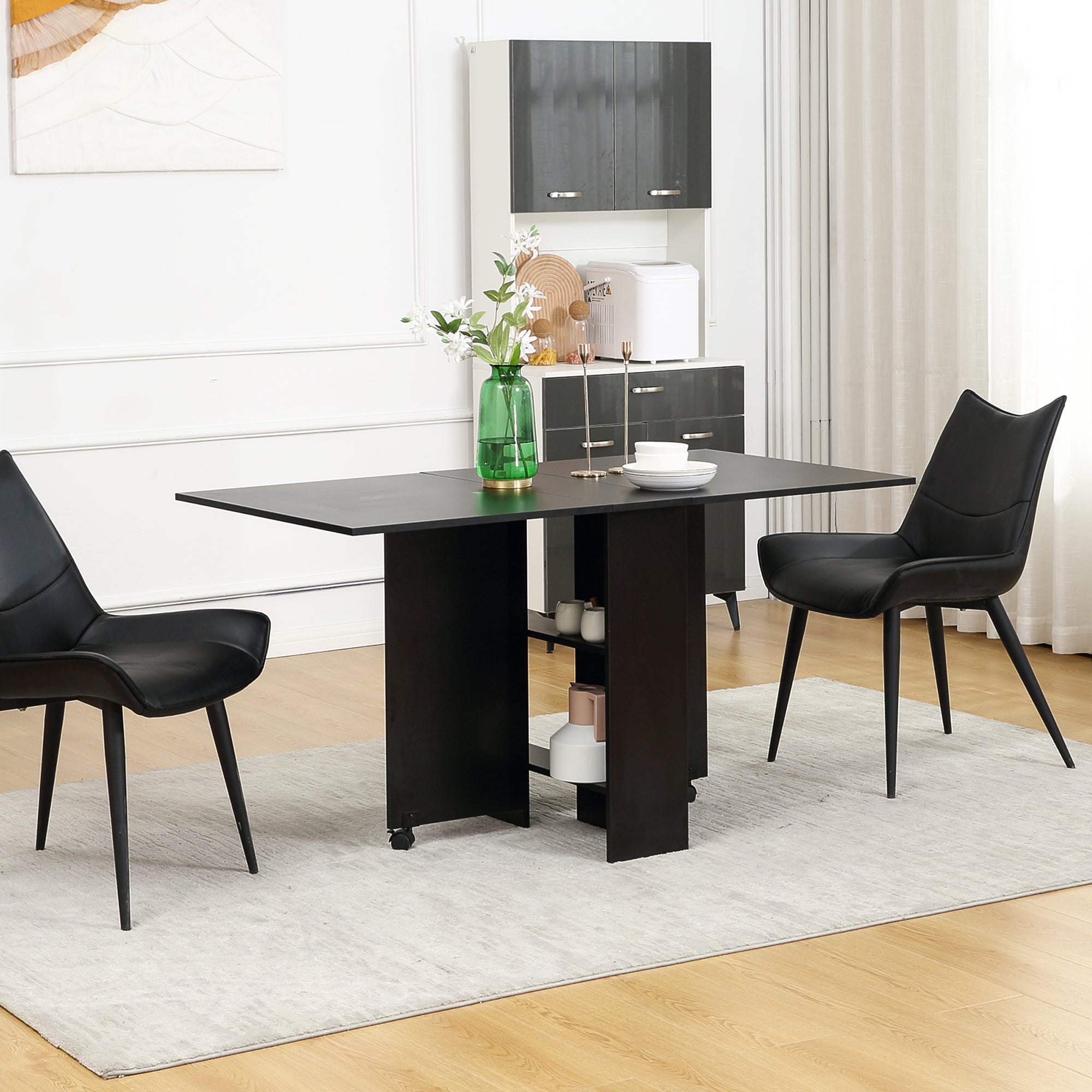 EasyComfort inklapbare houten tafel 4-6 personen, 75x140x74cm, zwart