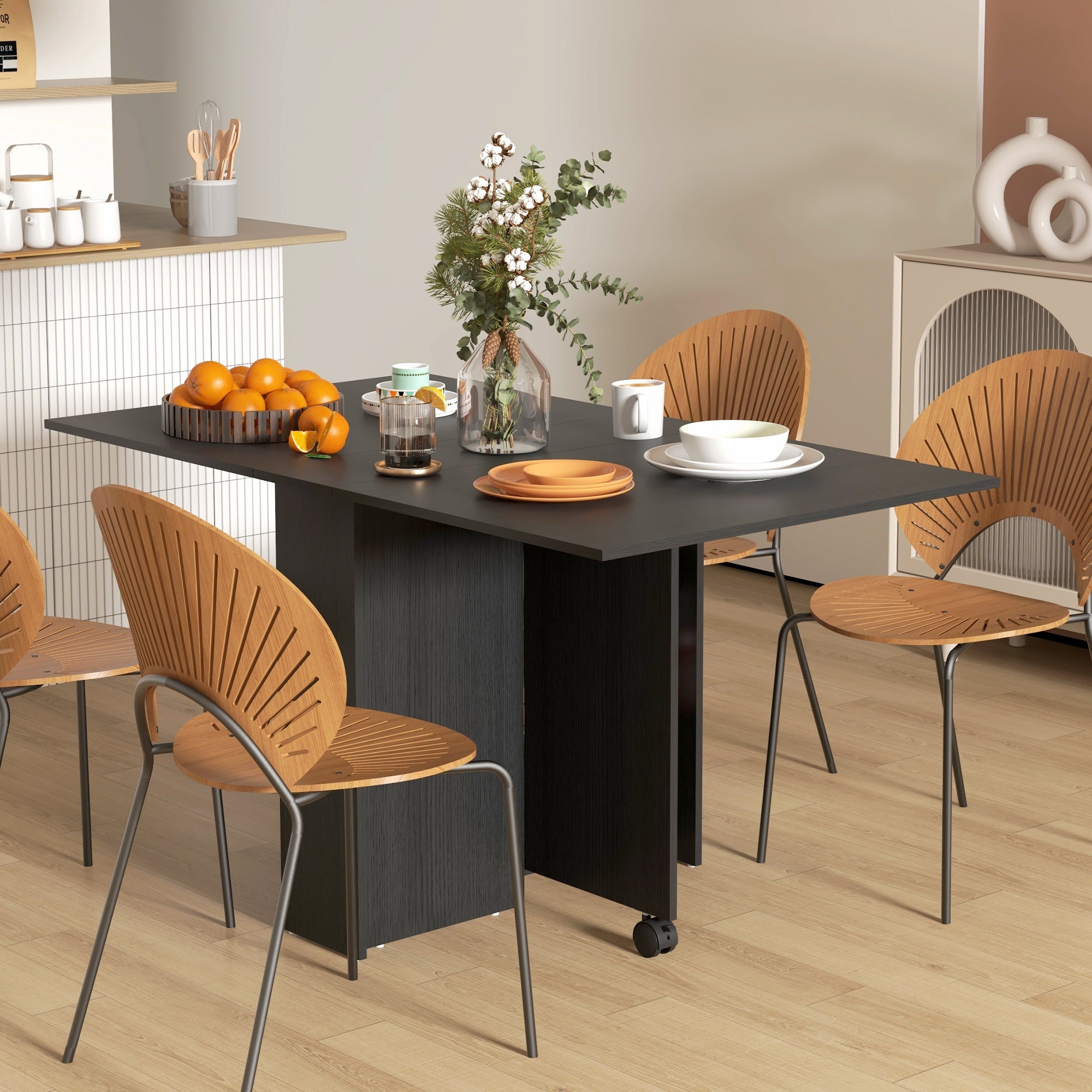 EasyComfort ruimtebesparende opklaptafel 2 kleppen voor 6 personen, zwart