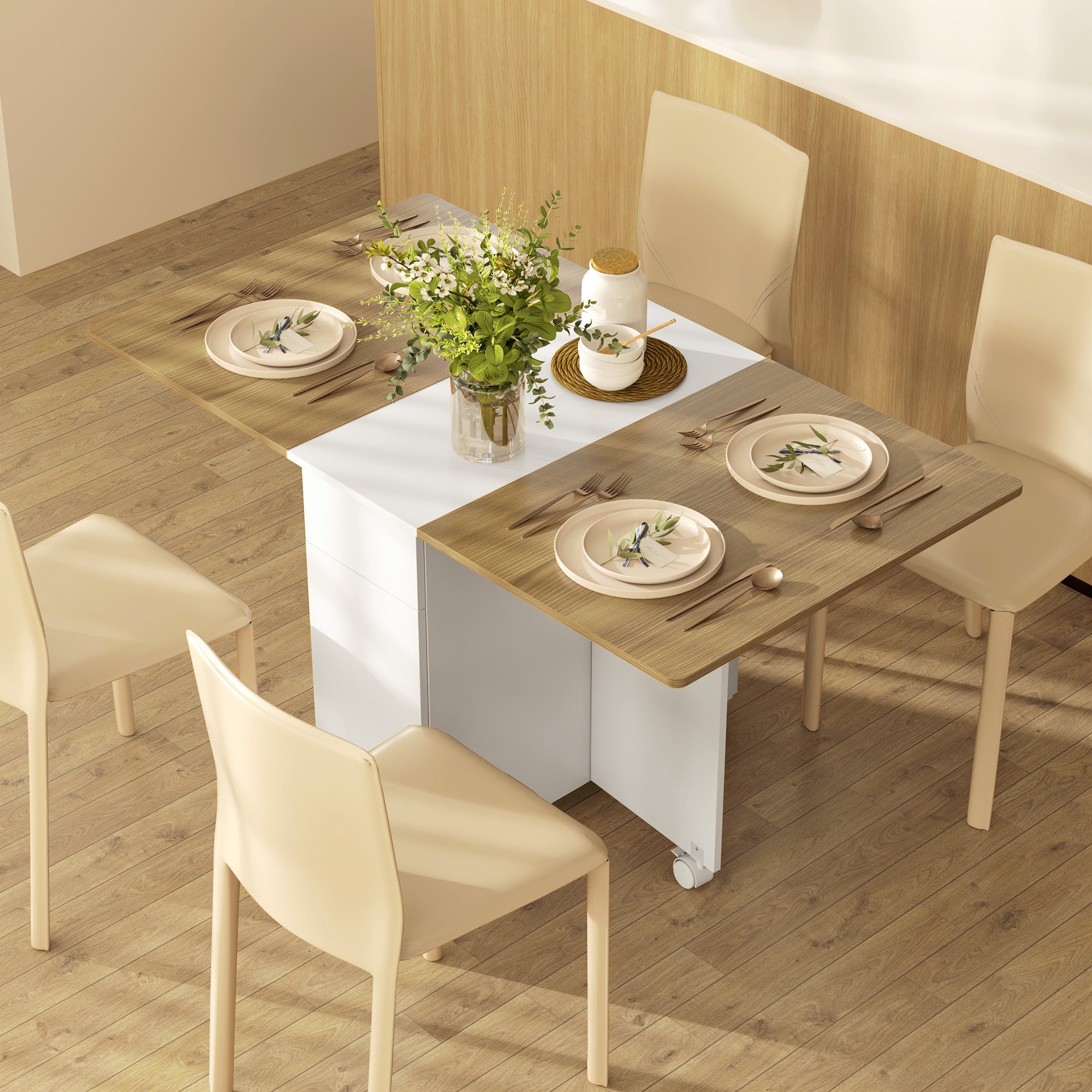 EasyComfort Uitklapbare tafel met 2 laden en kastje, 140x76x74 cm