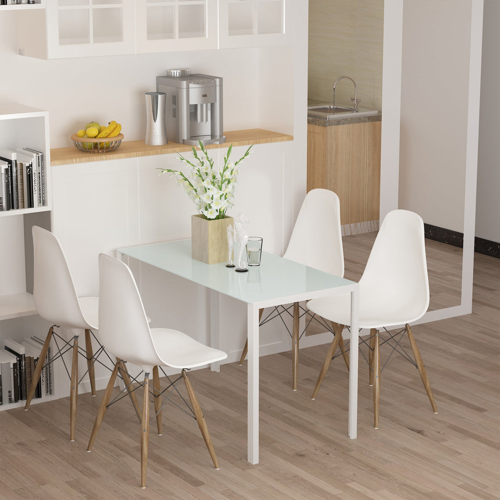 Easycomfort Tavolo Rettangolare da 4 Persone per Cucina e Soggiorno, Tavolo Moderno in Metallo e Vetro Temperato, 120x60x75 cm, white