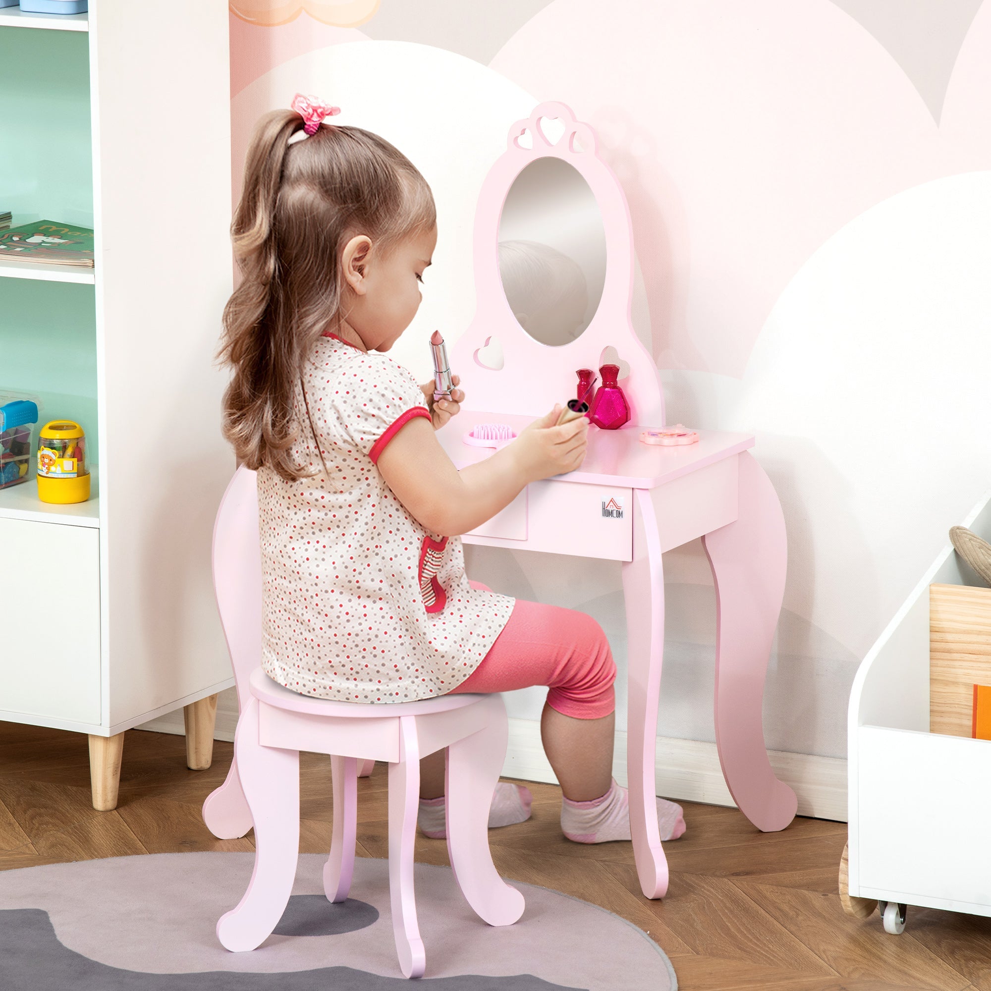 EasyComfort Tavolo Trucco per Bambini - Make-uptafel met krukje, 60x36x88 cm, Roze