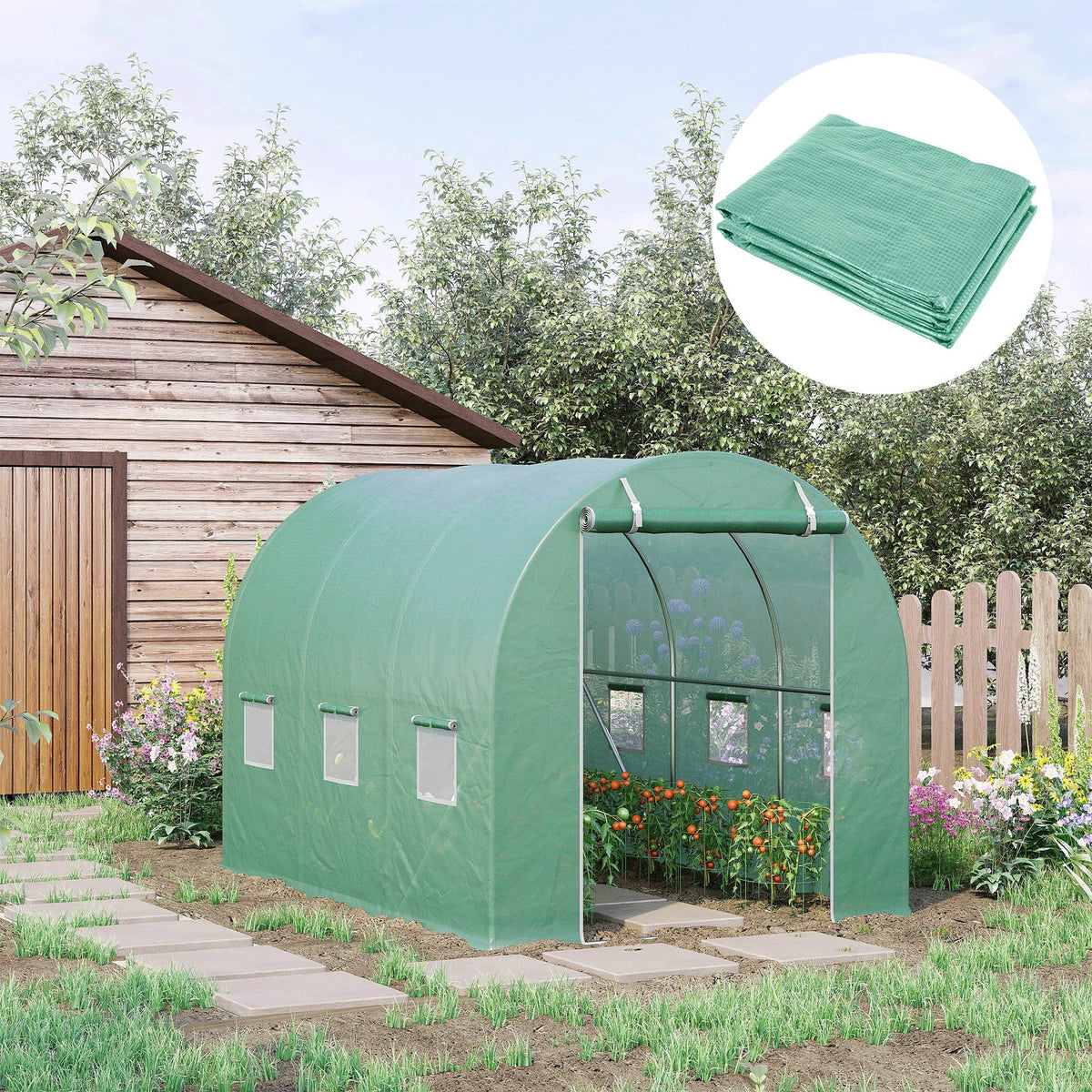 EasyComfort kasdoek PE 3x2x2 m, 6 vensters, oprolbare deur