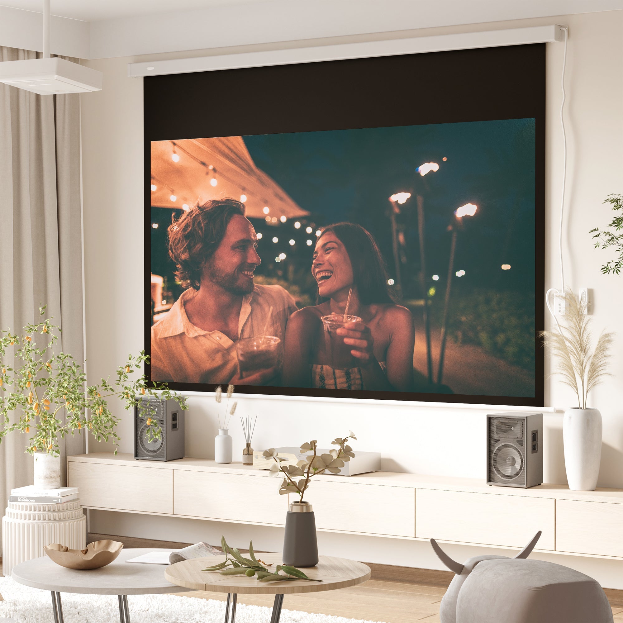 EasyComfort Telo Proiettore 100 Pollici with Telecomando, in PVC e Metallo, 247x7.5x168 cm, white
