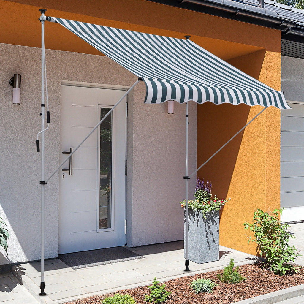 EASYCOMFORT Outdoor Roller Awning 2x1.5m with Crank, Adjustable Height and Angle, White and Green
