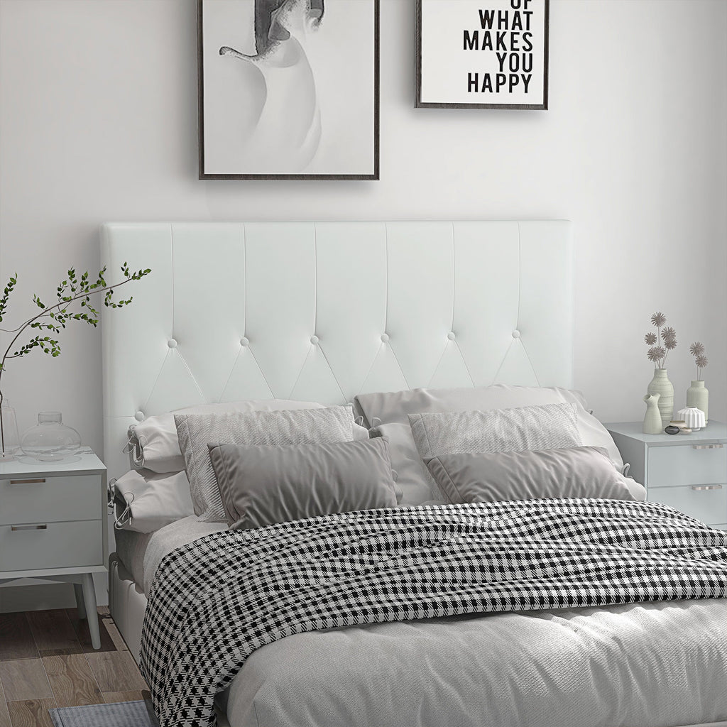 EasyComfort Testiera Letto Matrimoniale Imbottita with Design a Bottoni, in Pelle PU e MDF, 160x7x120 cm, white