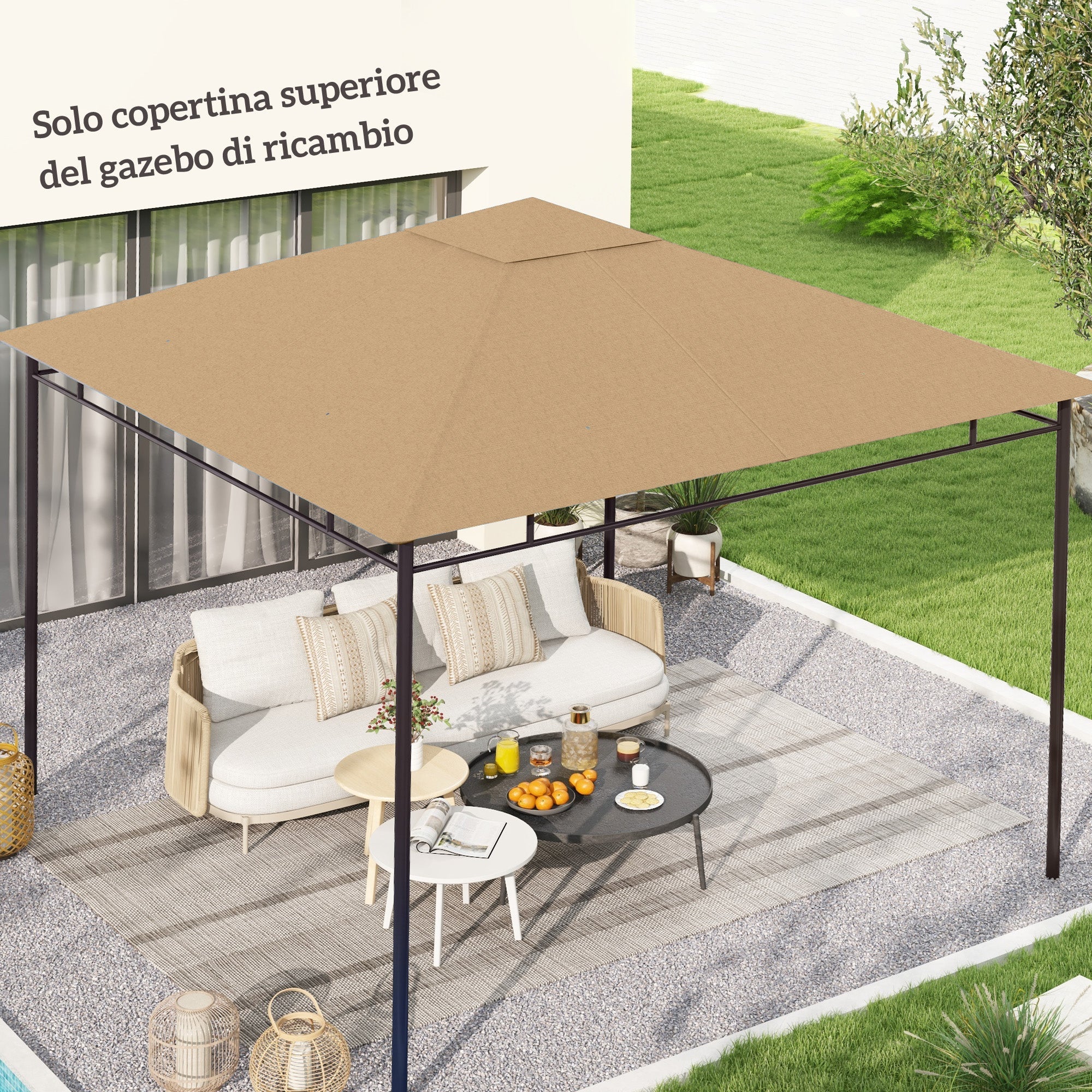 EasyComfort Tetto di Ricambio per Gazebo 3x3m in Poliestere with Prese d'Aria e Fori di Drenaggio, Beige