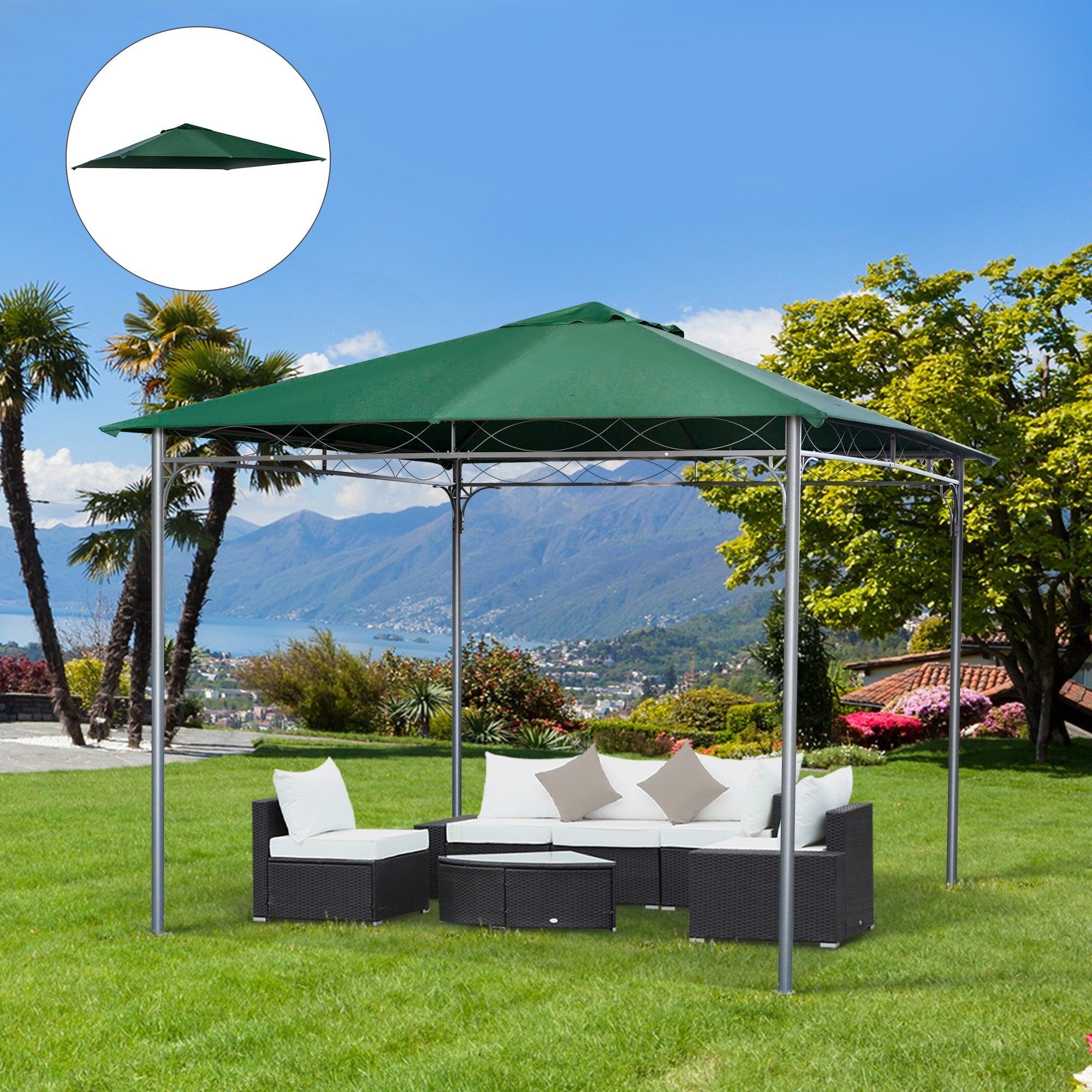 Easycomfort Tetto di Ricambio per Gazebo da Giardino 3x3m in Poliestere, Verde