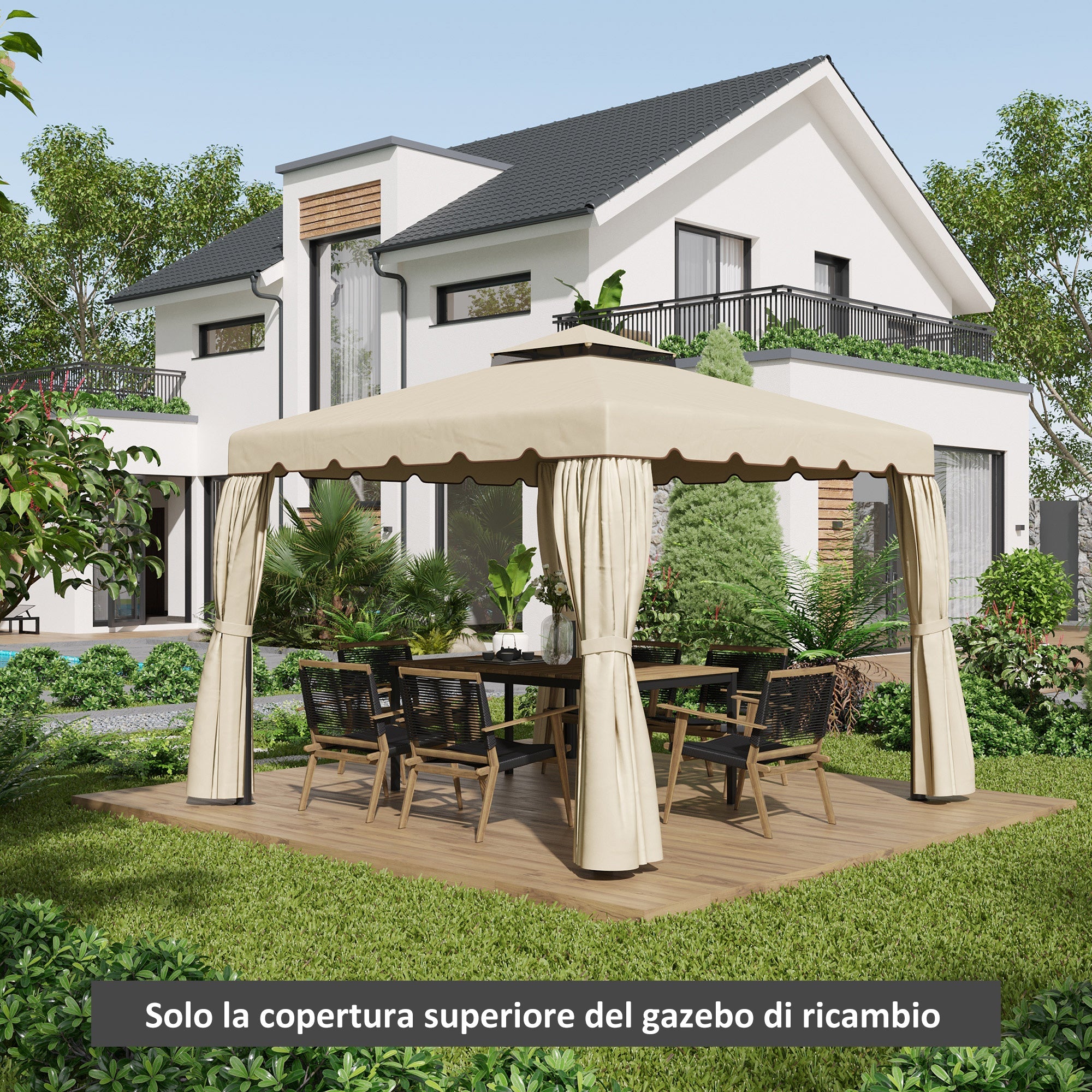 Easycomfort Tettuccio di Ricambio per Gazebo da Giardino 3x3m with Tetto a 2 Livelli in Poliestere Beige