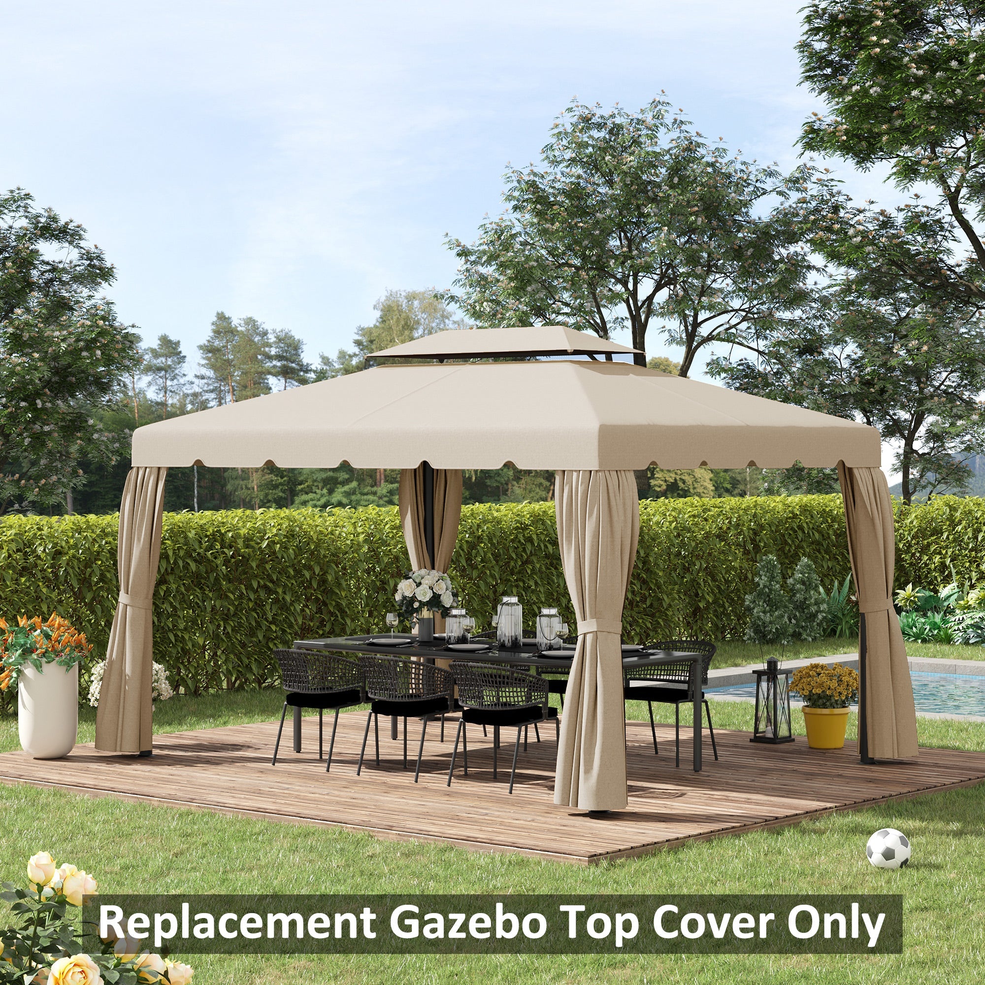 Easycomfort Tettuccio di Ricambio per Gazebo da Giardino 3x4m with Tetto a 2 Livelli in Poliestere Beige