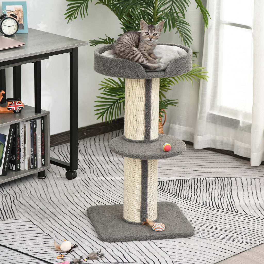 EASYCOMFORT Tree Scratching Post for Cats with Kennel, Cushion, Plush Cover and Sisal Rope Poles