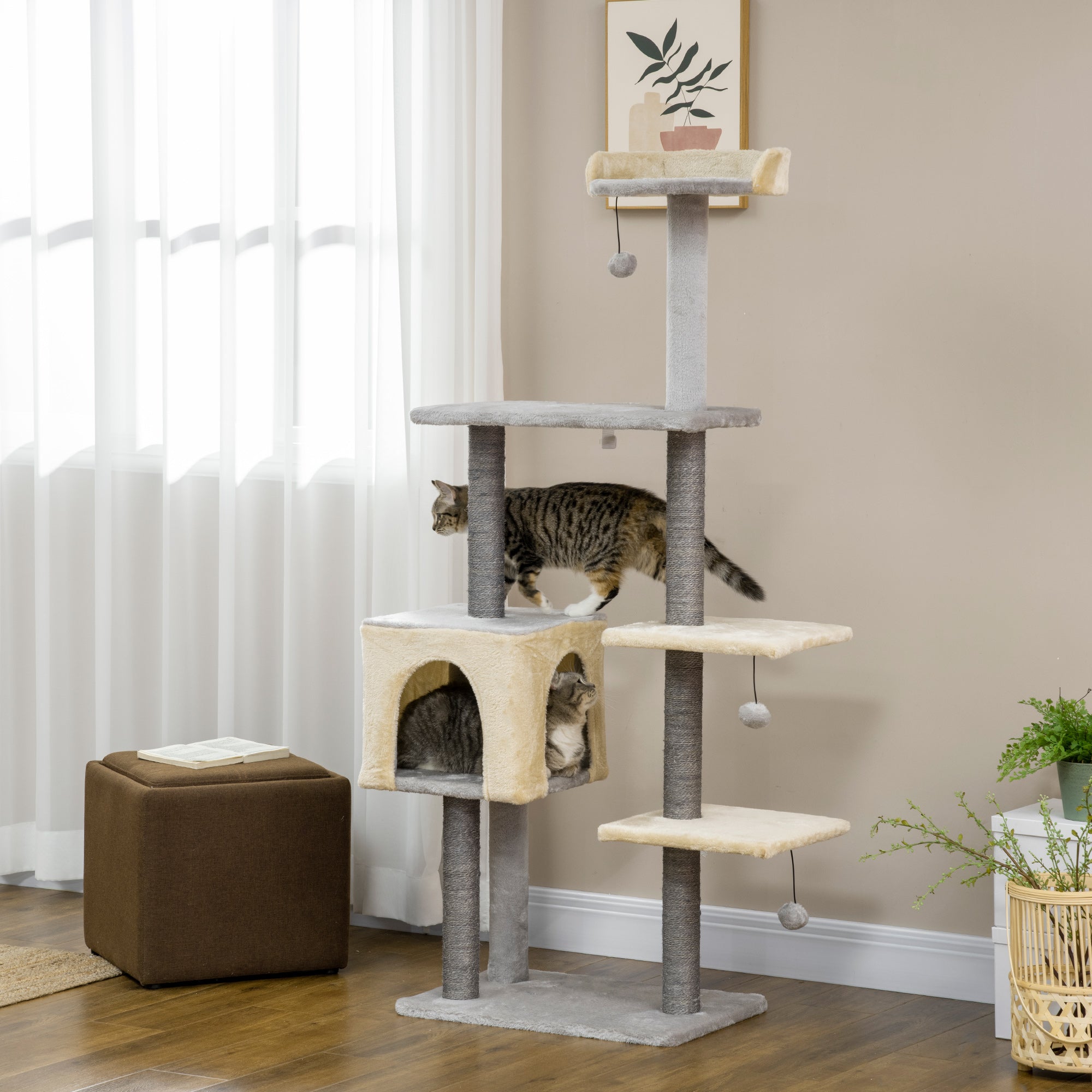 EASYCOMFORT Scratching Post for Cats 156cm High with Bed, House and Sisal Scratching Posts