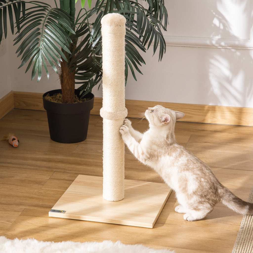 EasyComfort Tiragraffi per Gatti with Palo in Sisal Alto 60 cm e Base in Truciolato, Beige