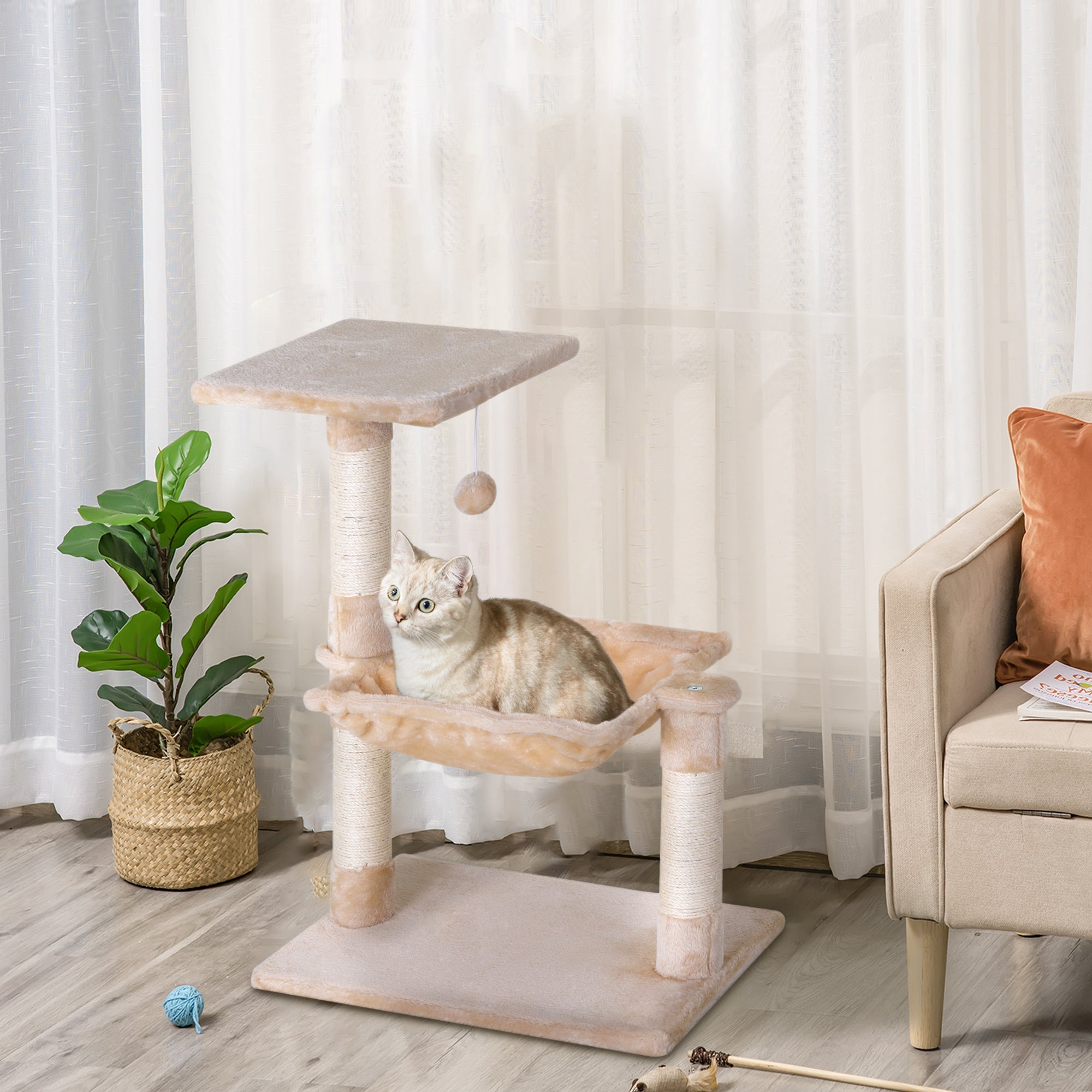 EasyComfort Krabpaal met hangmat 50x36x70 cm Beige