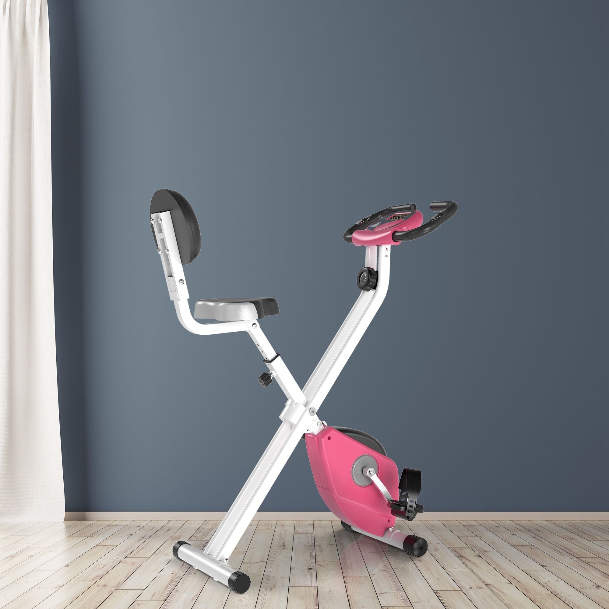 Easycomfort Cyclette da Camera Pieghevole with 5 Posizioni Regolabili e 8 Livelli di Resistenza Magnetica, Struttura a X, 43x97x109cm, Rosa e white