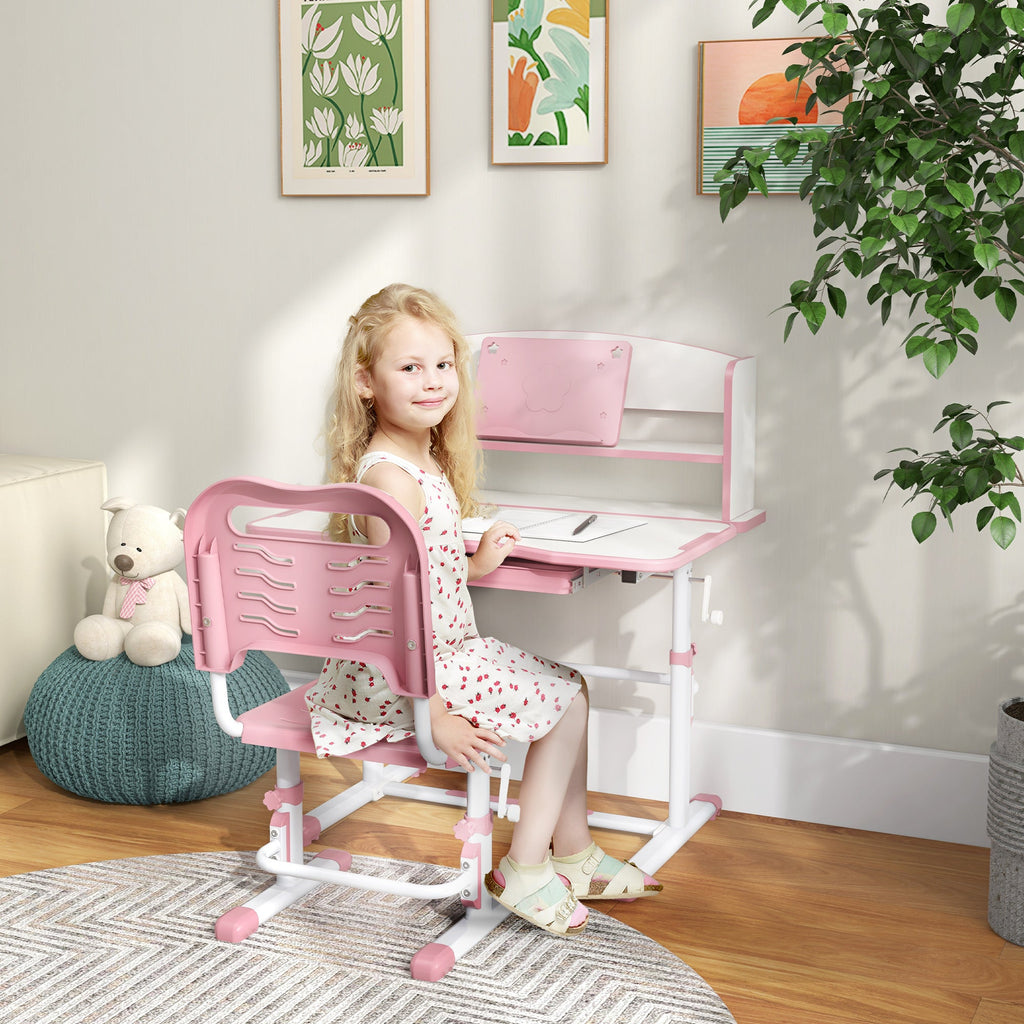 EasycomfortZONEKIZ Set Scrivania per Bambini with Sedia Regolabile in Altezza e Piano Inclinabile, Età 6-12 Anni, Rosa
