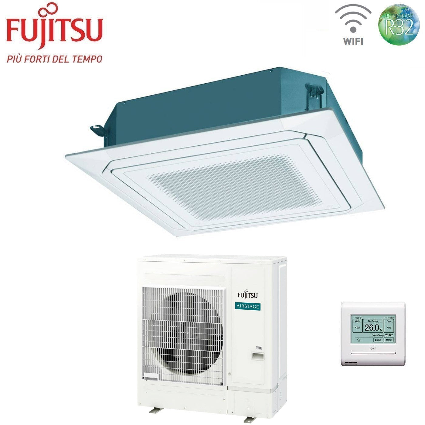Condizionatore a Cassetta Fujitsu KR Circular Flow White 54000 Btu AUXG54KRLB Monofase R-32 Wi-Fi Optional con Griglia e Filocomando