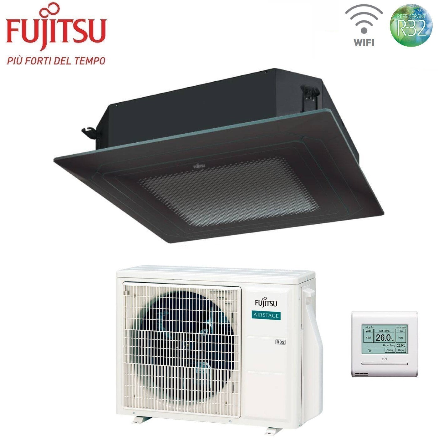 Condizionatore a Cassetta Fujitsu KR Eco Circular Flow Black 18000 Btu AUXG18KRLB R-32 Wi-Fi Optional con Griglia e Filocomando