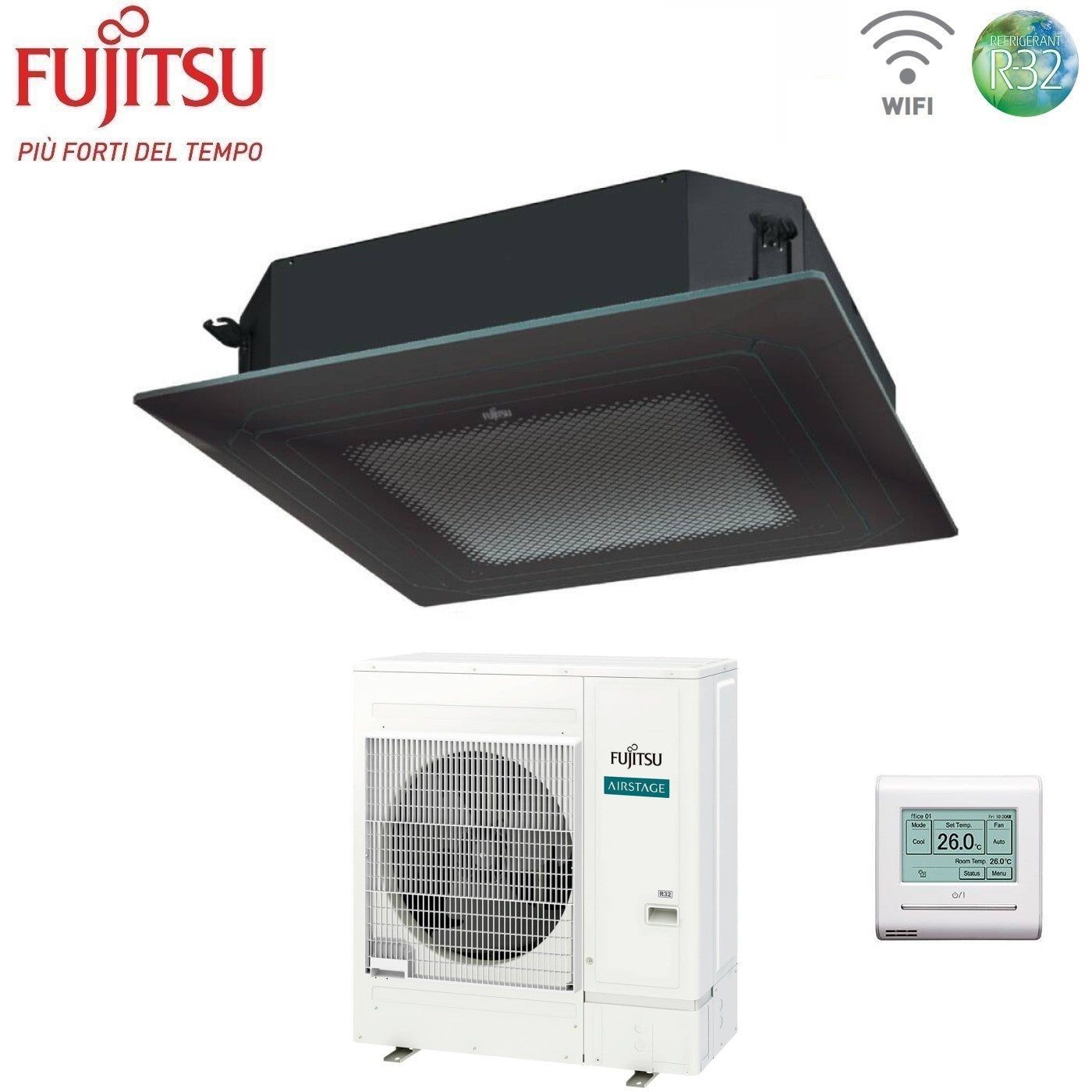 Condizionatore a Cassetta Fujitsu KR Eco Circular Flow Black 45000 Btu AUXG45KRLB Monofase R-32 Wi-Fi Optional con Griglia e Filocomando