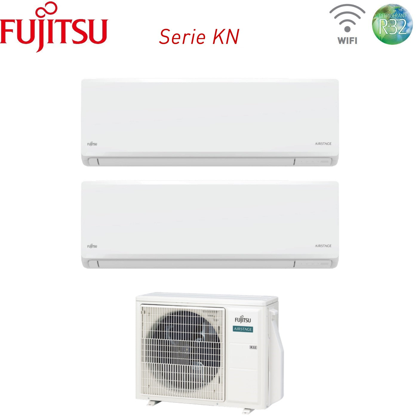 Air conditioner dual-split Fujitsu KN Airstage 9+9 with AOEG14KBCA2 R-32 built-in Wi-Fi