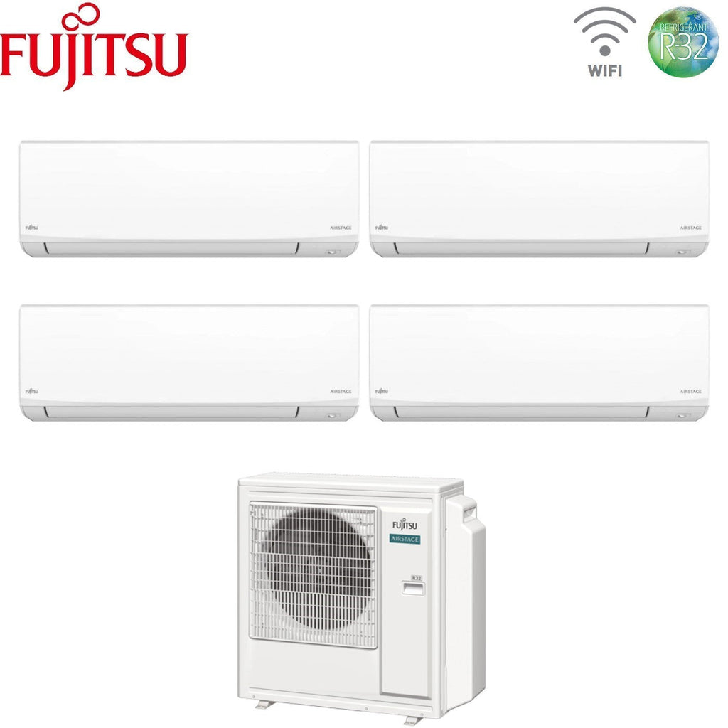 Fujitsu KJ White quad-split airconditioner 7+12+12+12 met AOEG30KBTA4, R-32, Wi‑Fi