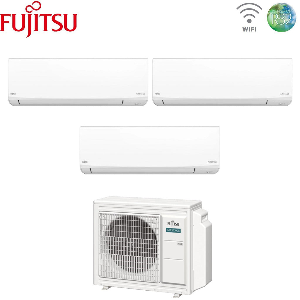 Fujitsu KJ White triple-split airconditioner 7+7+12 met AOEG24KBCA3 R-32 geïntegreerde Wi‑Fi