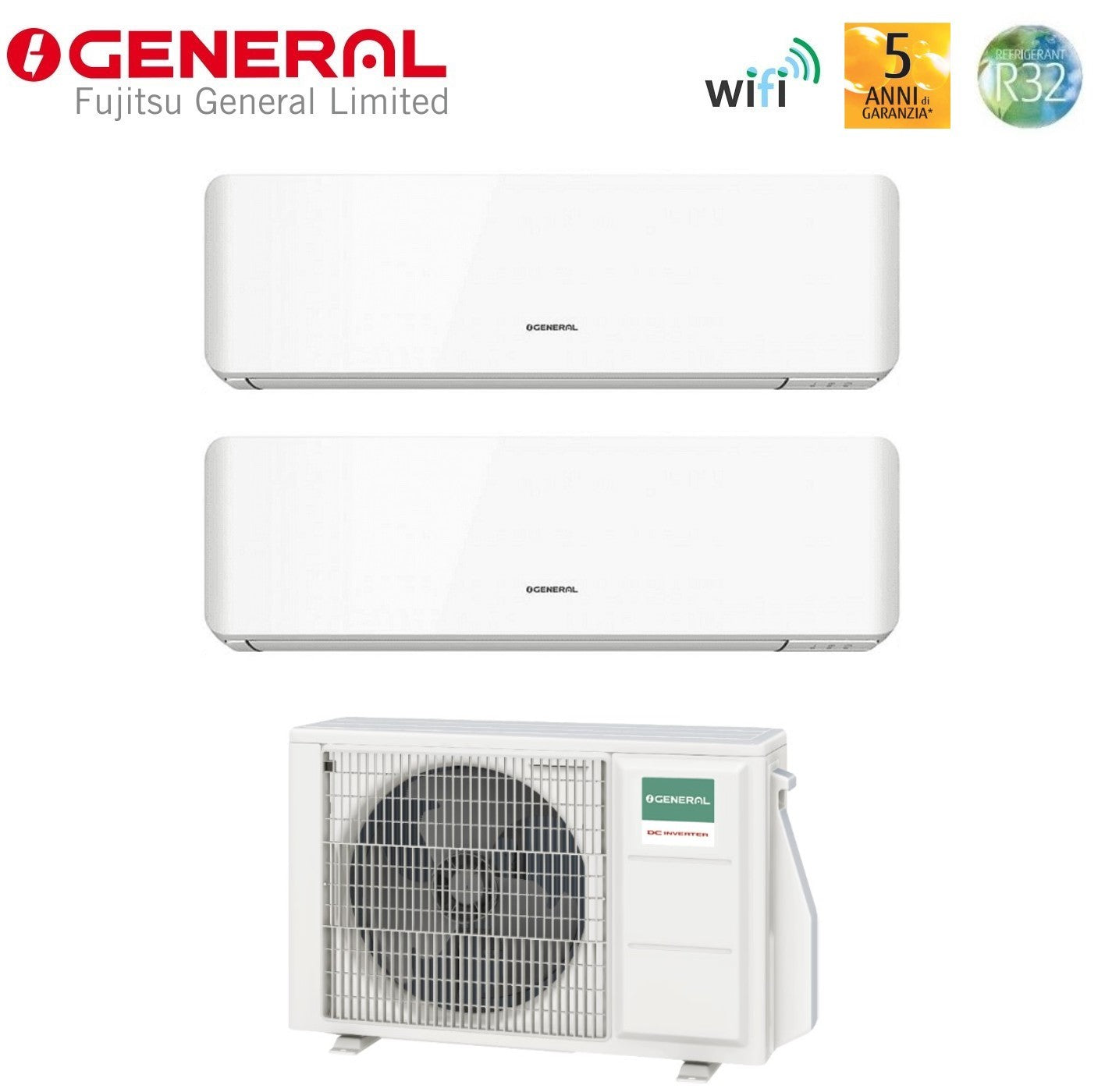 Air conditioner dual-split General Fujitsu Standard KM 9+9 with AOHG14KBTA2 R-32 built-in Wi-Fi