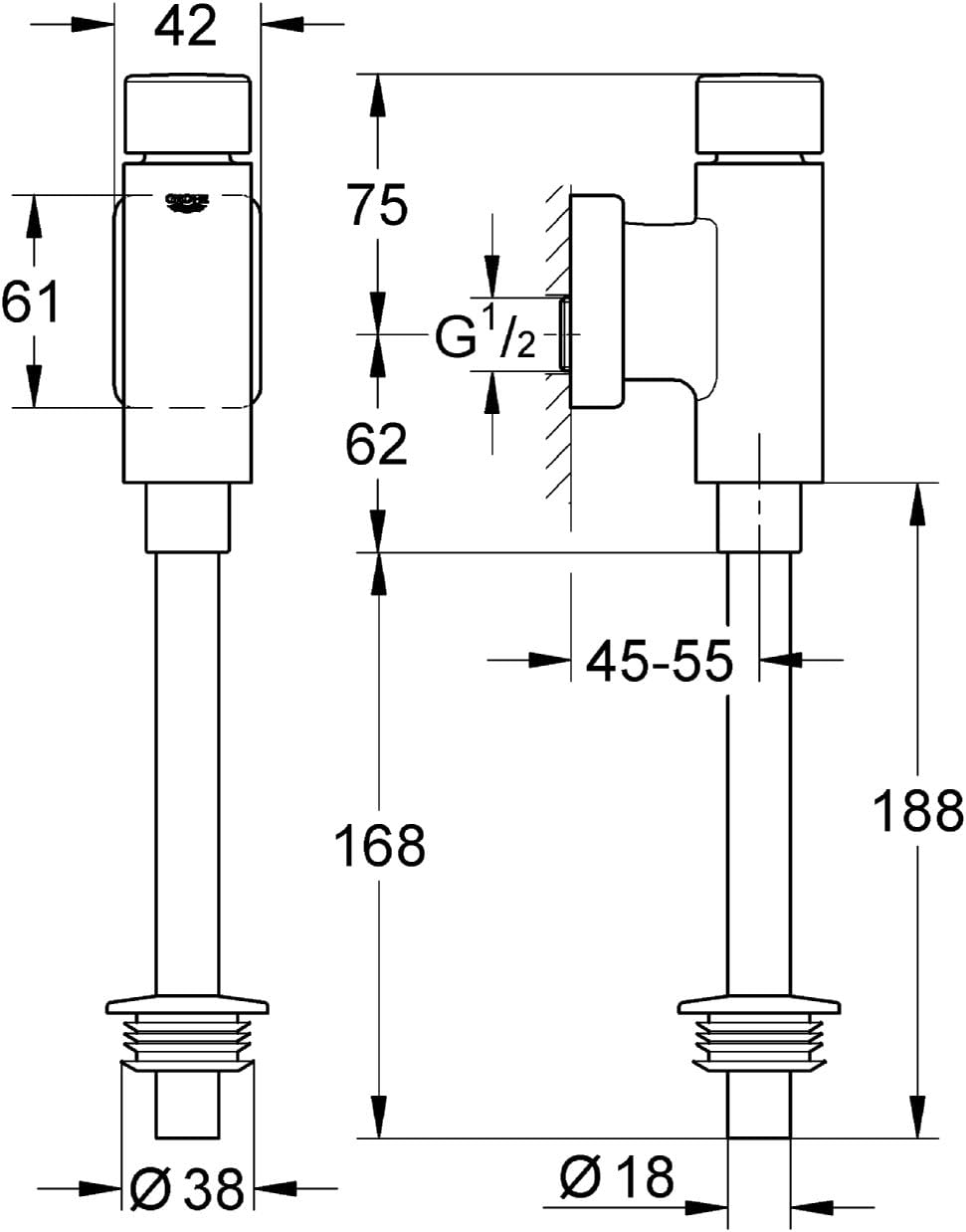 Grohe Rondo Flussometro per Orinatoio , Cromo 37339000