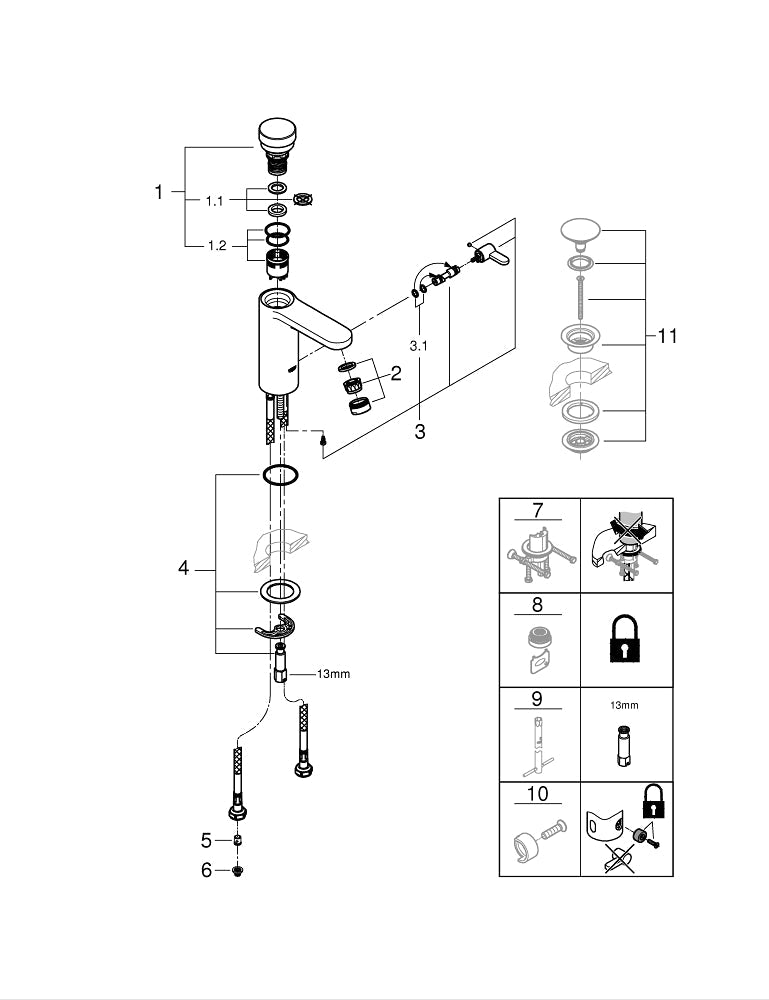 Miscelatore Grohe EUROSMART COSMOPOLITAN T per Lavabo with Autochiusura a Tempo e Limitatore Temperatura Regolabile