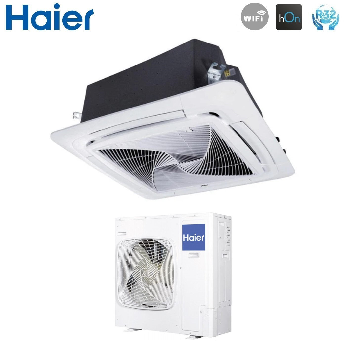 Haier Air Conditioner Cassette 90x90 Round Flow 42000 Btu ABH125K1ERG Single Phase R-32 Wi-Fi Optional with No Sensor Panel Included Haier YR-E16B wired control