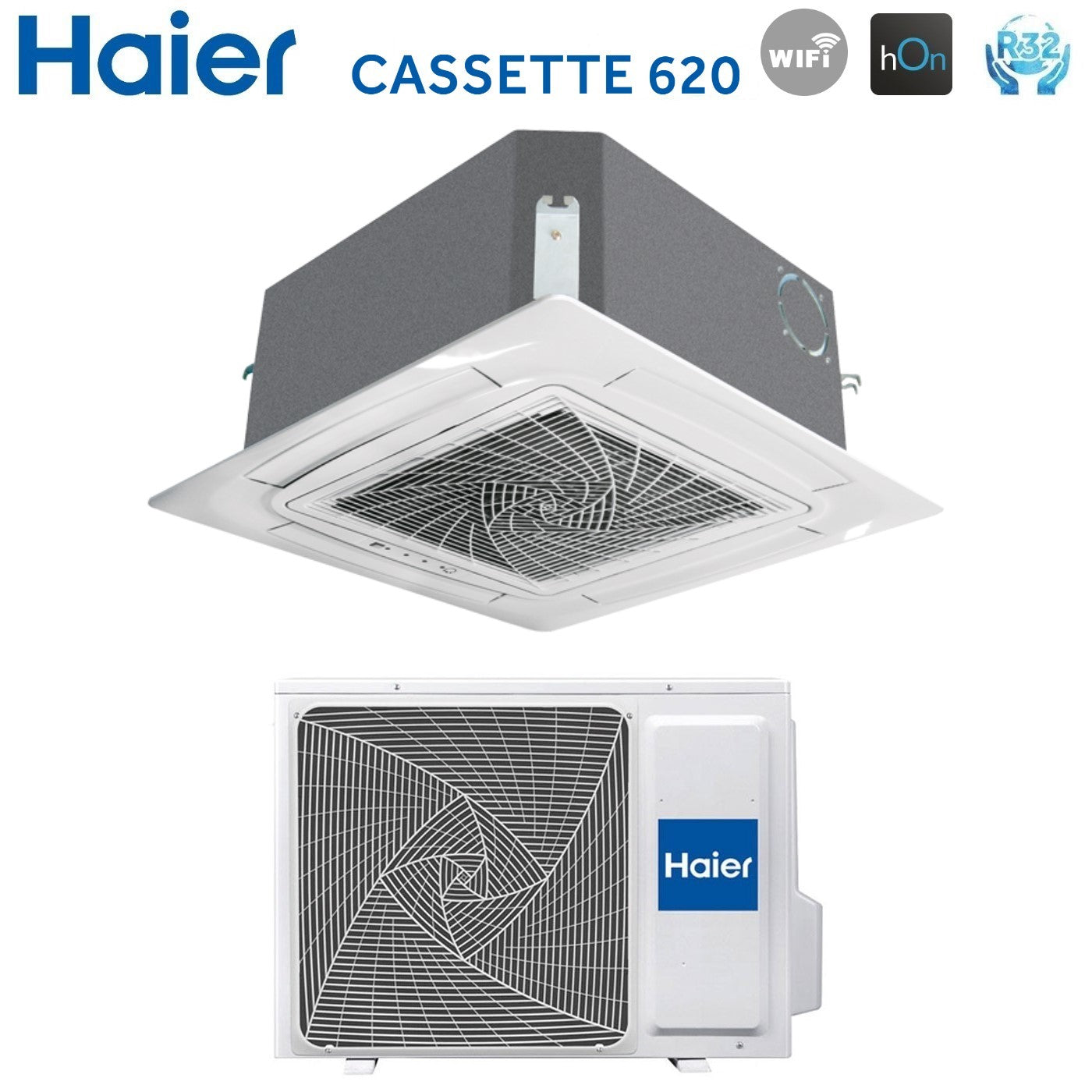 Haier Air Conditioner Cassette 4-Way Inverter Cassette620 Series 12000 Btu AB35S2SC2FA R-32 Wi-Fi Optional with Panel Included Wired Control Haier White HW-BA116ABK
